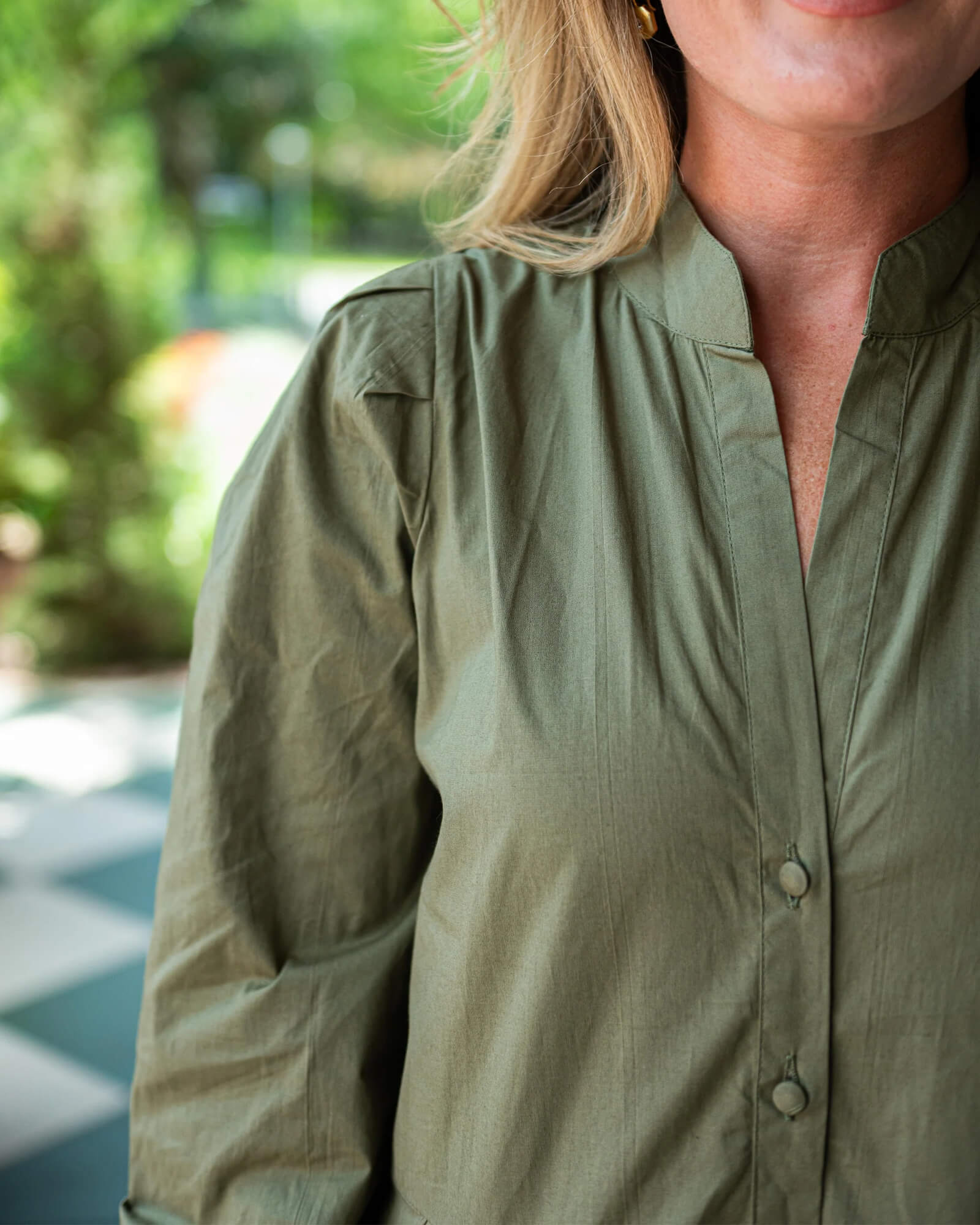 Olive Button Front Shirt Dress