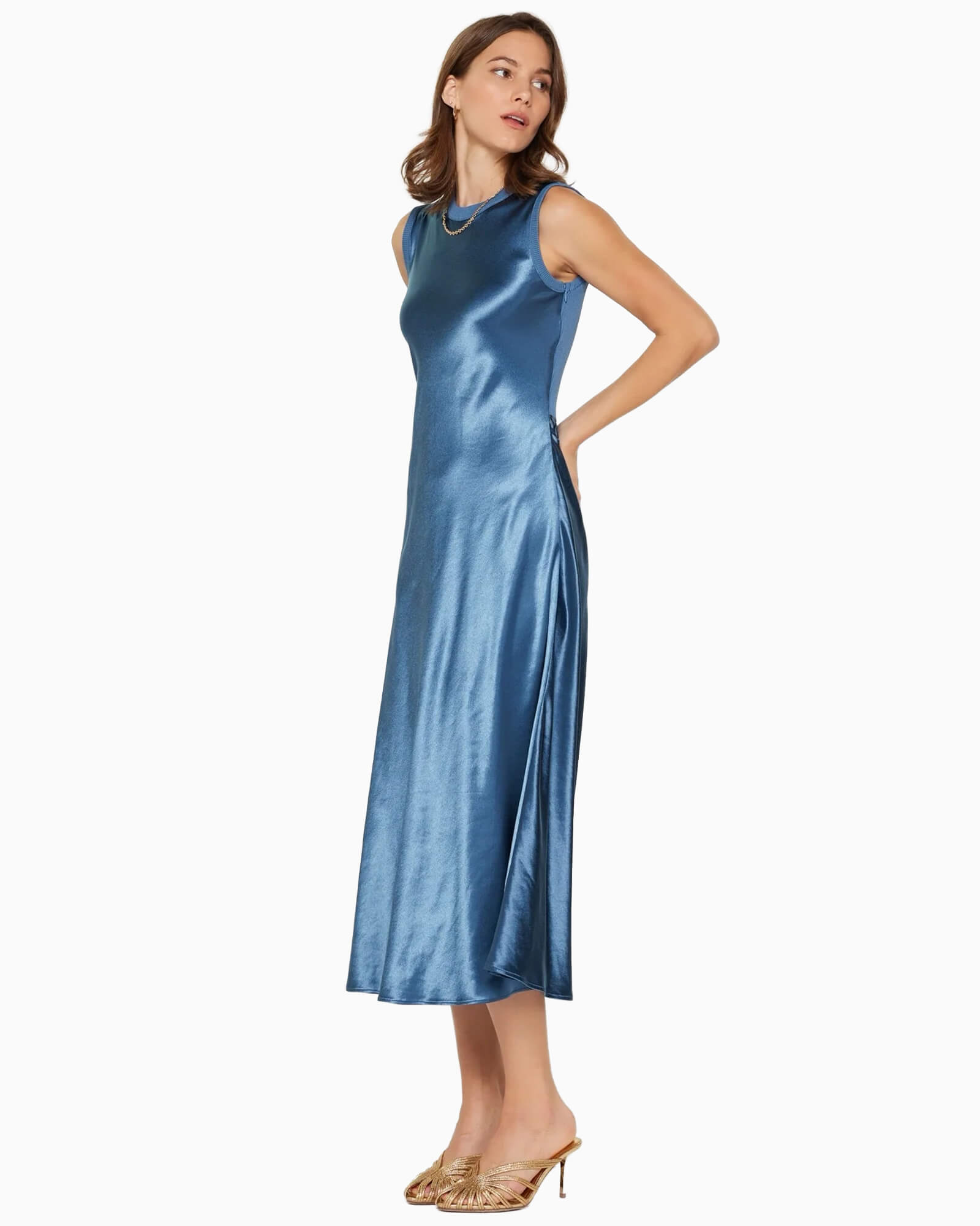 Satin Midi Dress Steel Blue - Purple Poppy