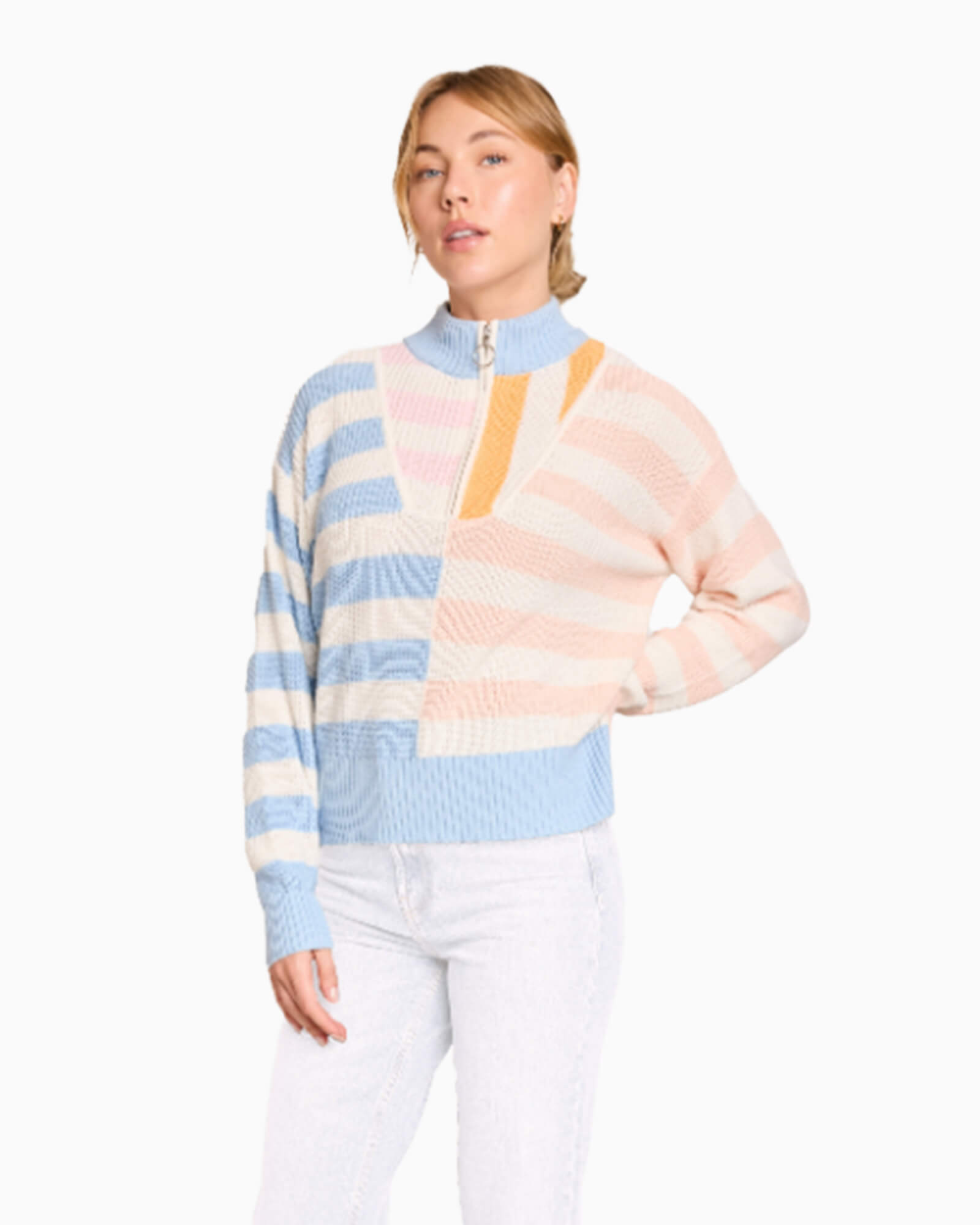 Mixed Stripe Half Zip