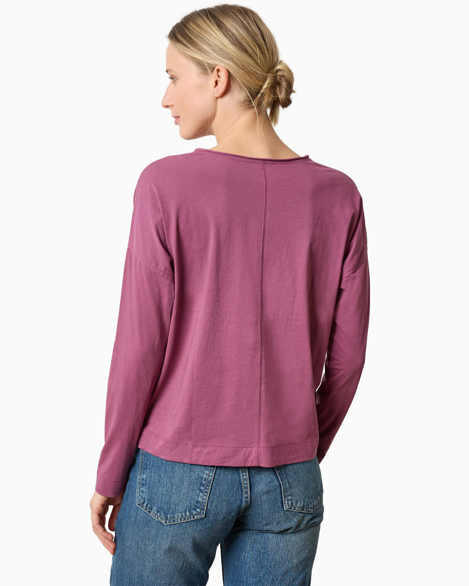 Long Sleeve Cut Edge V-Neck Vintage Plum