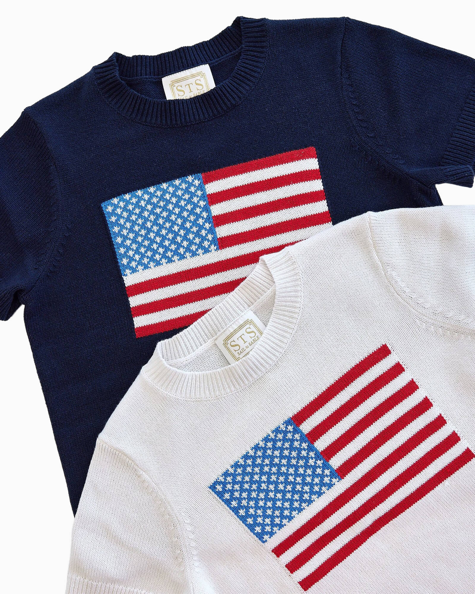 White Short Sleeve Flag Sweater
