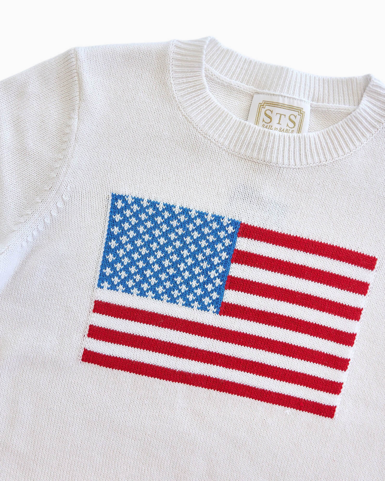 White Short Sleeve Flag Sweater
