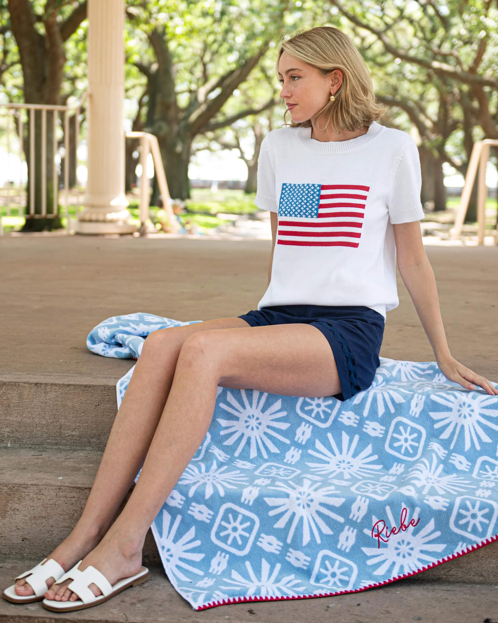 White Short Sleeve Flag Sweater