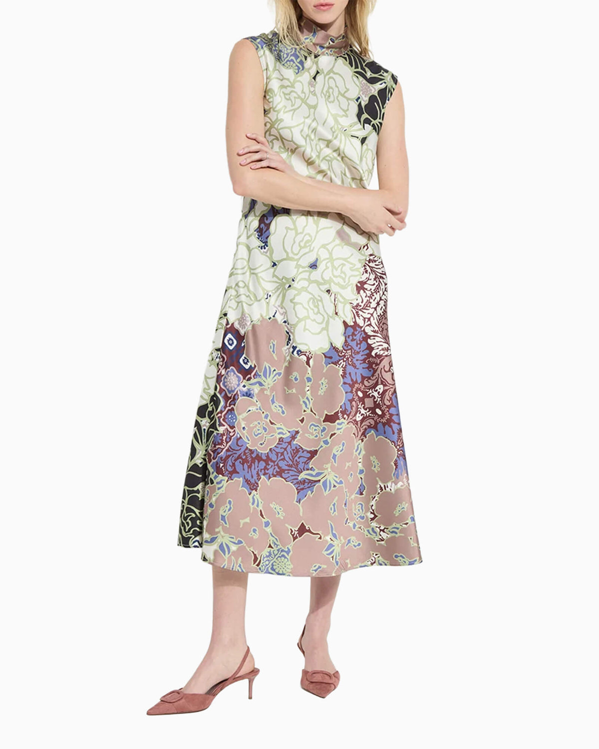 Flora Mock Neck Bias Cut Midi Dress