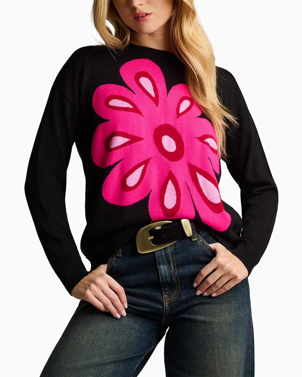 Flower Power Cotton Sweater Black