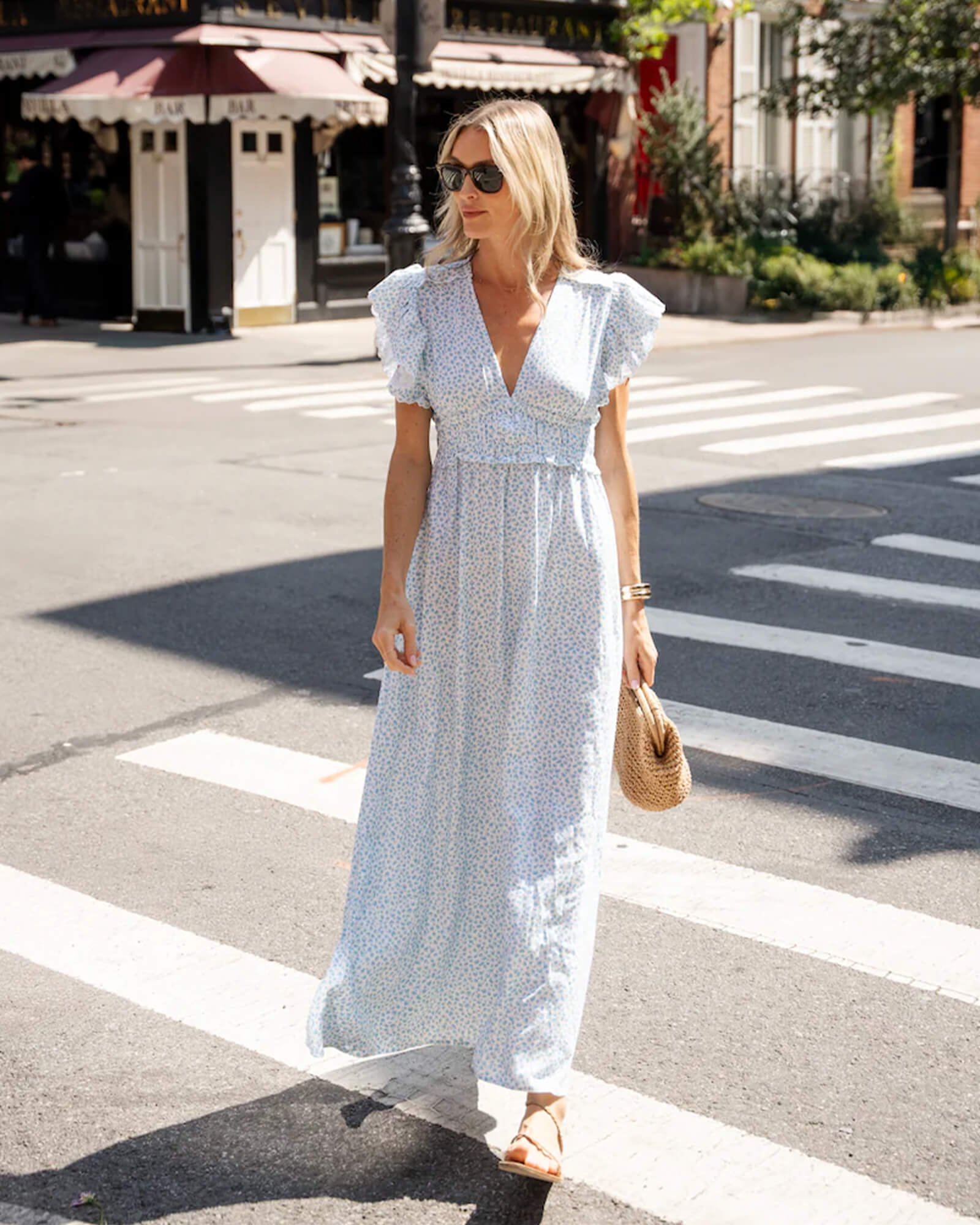 Animal Print V-Neck Flutter Sleeve Maxi Dress