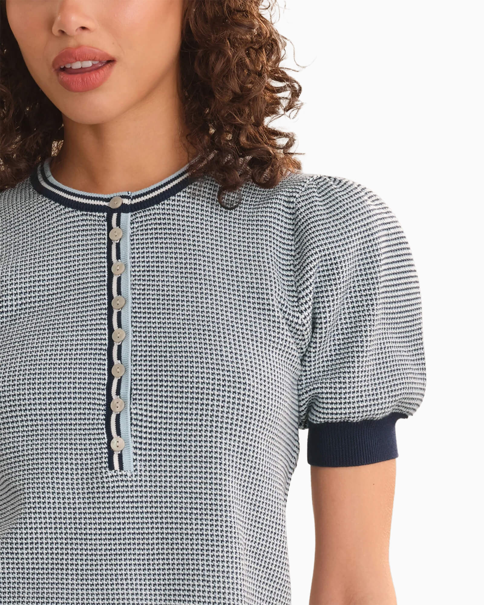 Grayson Tweed Like Puff Sleeve Henley
