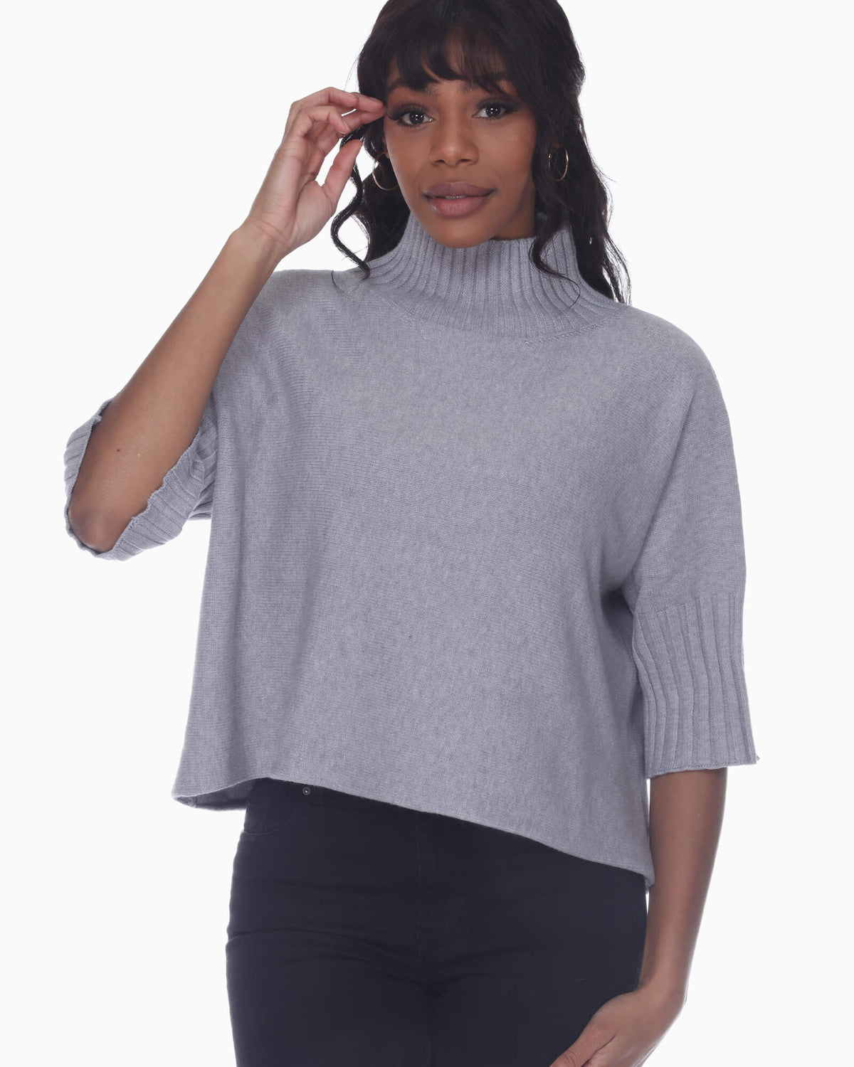 Mock Neck Swing Sweater Grey