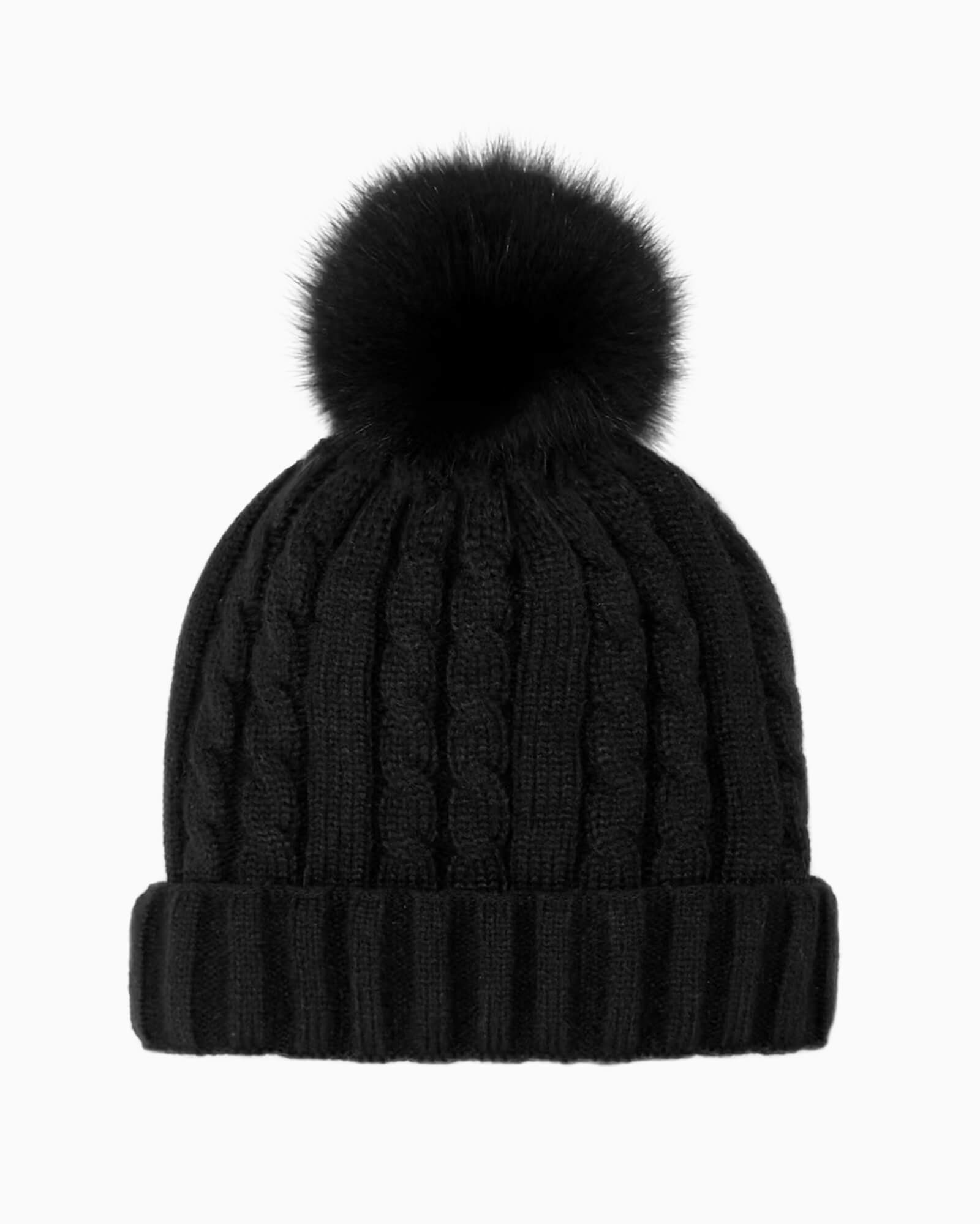 Cable Knit Fleece Lined Beanie Black