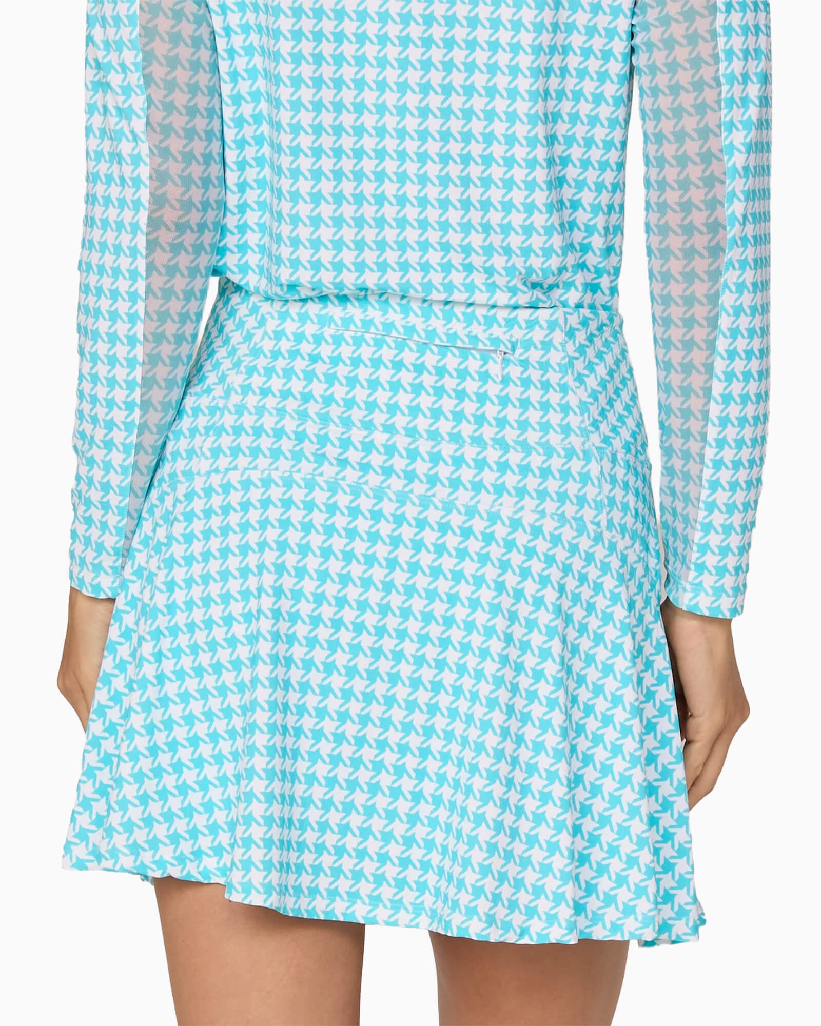 Back Yoke Ruffle Skort Caribbean Turquoise Houndstooth