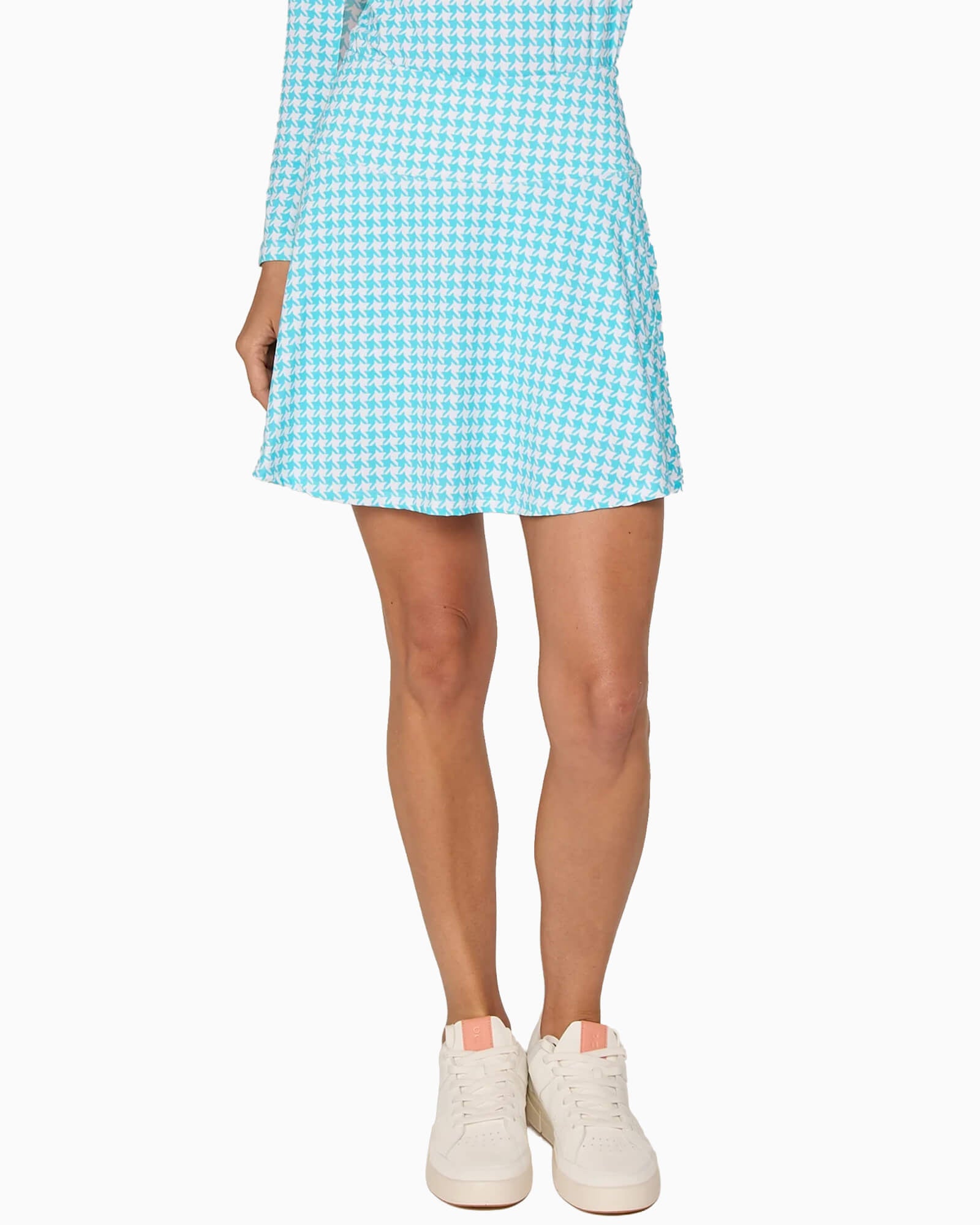 Back Yoke Ruffle Skort Caribbean Turquoise Houndstooth