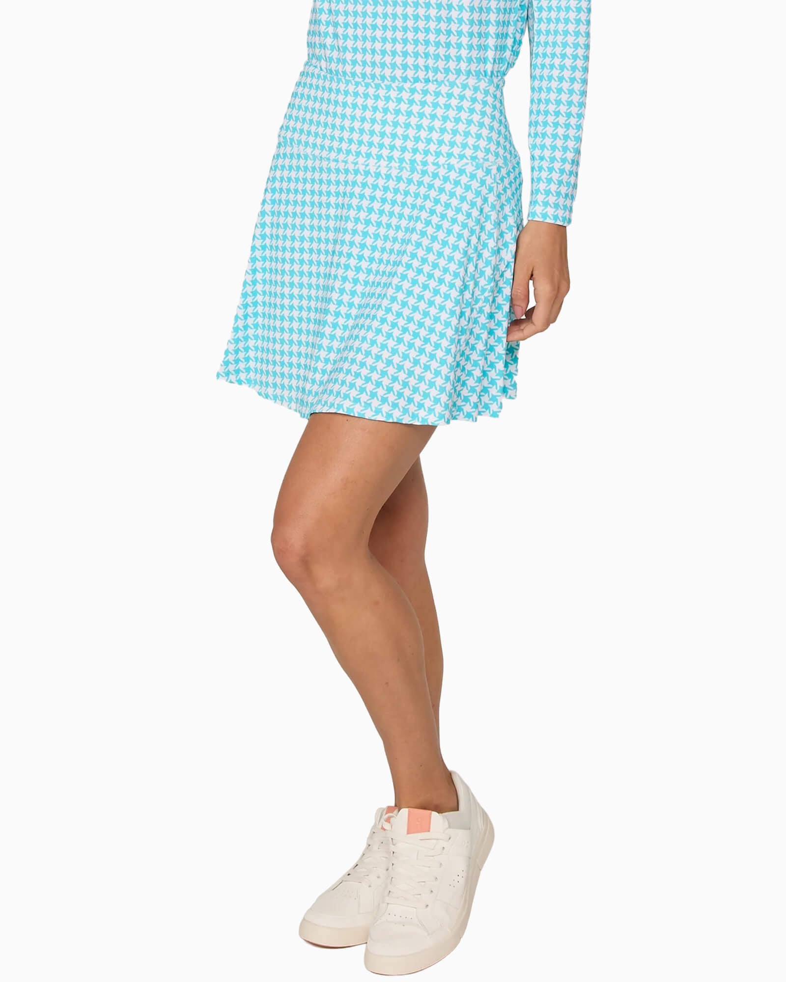 Back Yoke Ruffle Skort Caribbean Turquoise Houndstooth