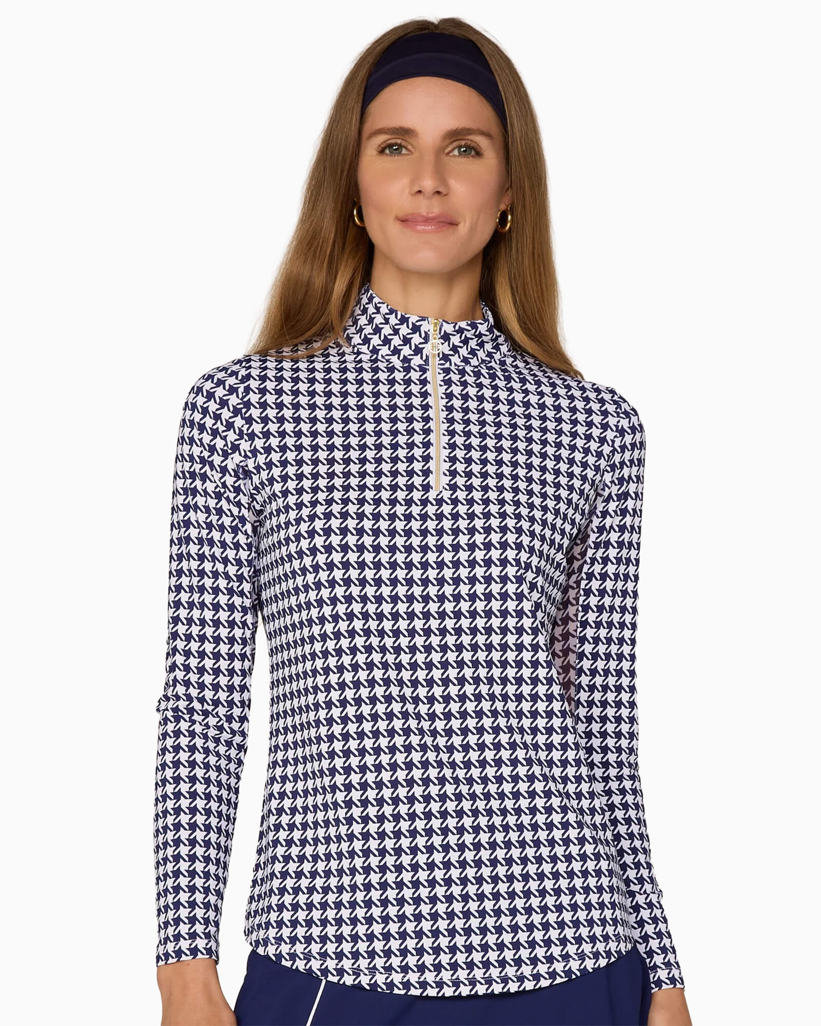 Quarter Zip Sun Protection Top Houndstooth True Navy