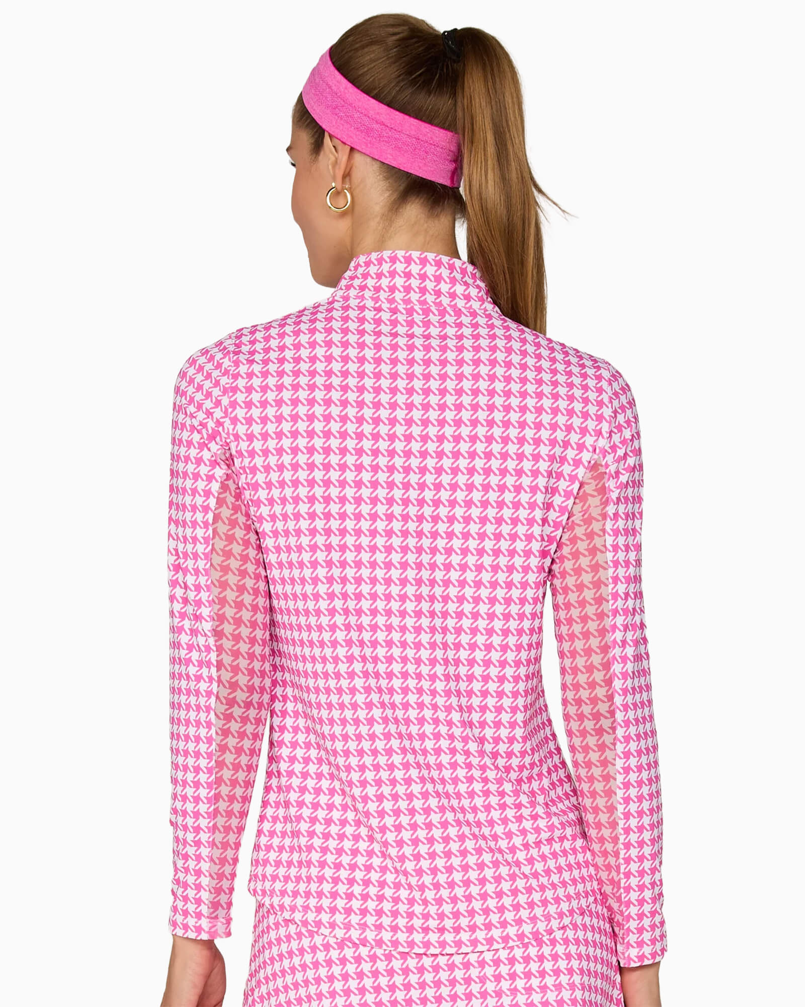 Quarter Zip Sun Protection Top Houndstooth Pink - Purple Poppy