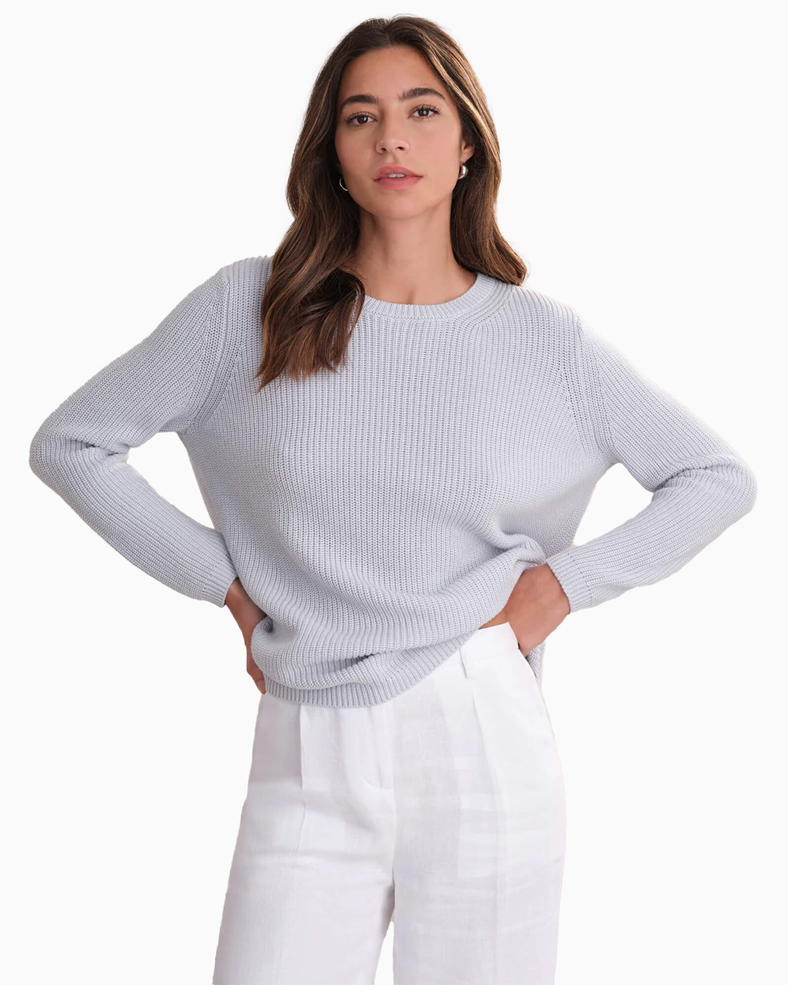 Emma Crewneck Shaker Stitch Cotton Sweater