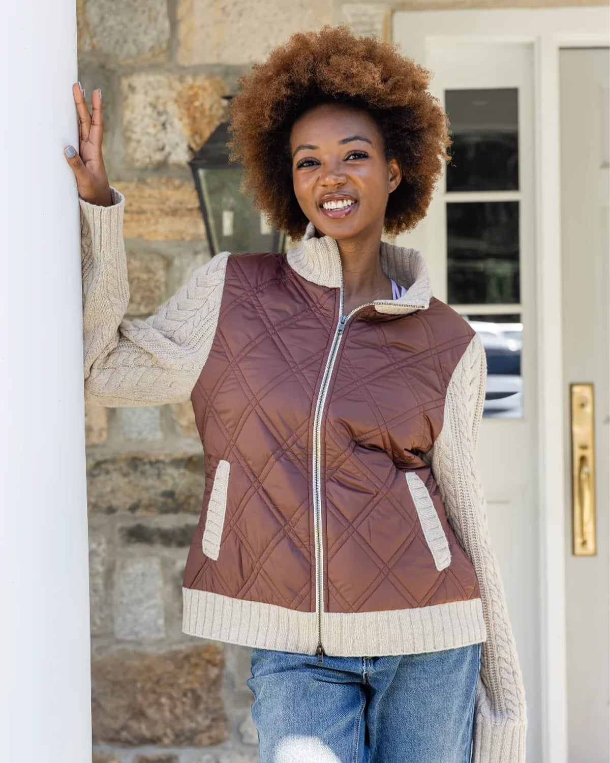 Camel Quilted Sweater Jacket - Purple Poppy