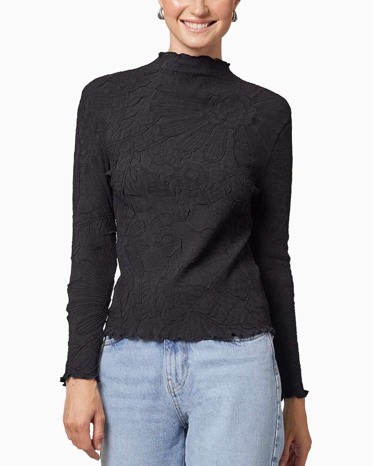 Kylie Lettuce Edge Floral Jacquard Top