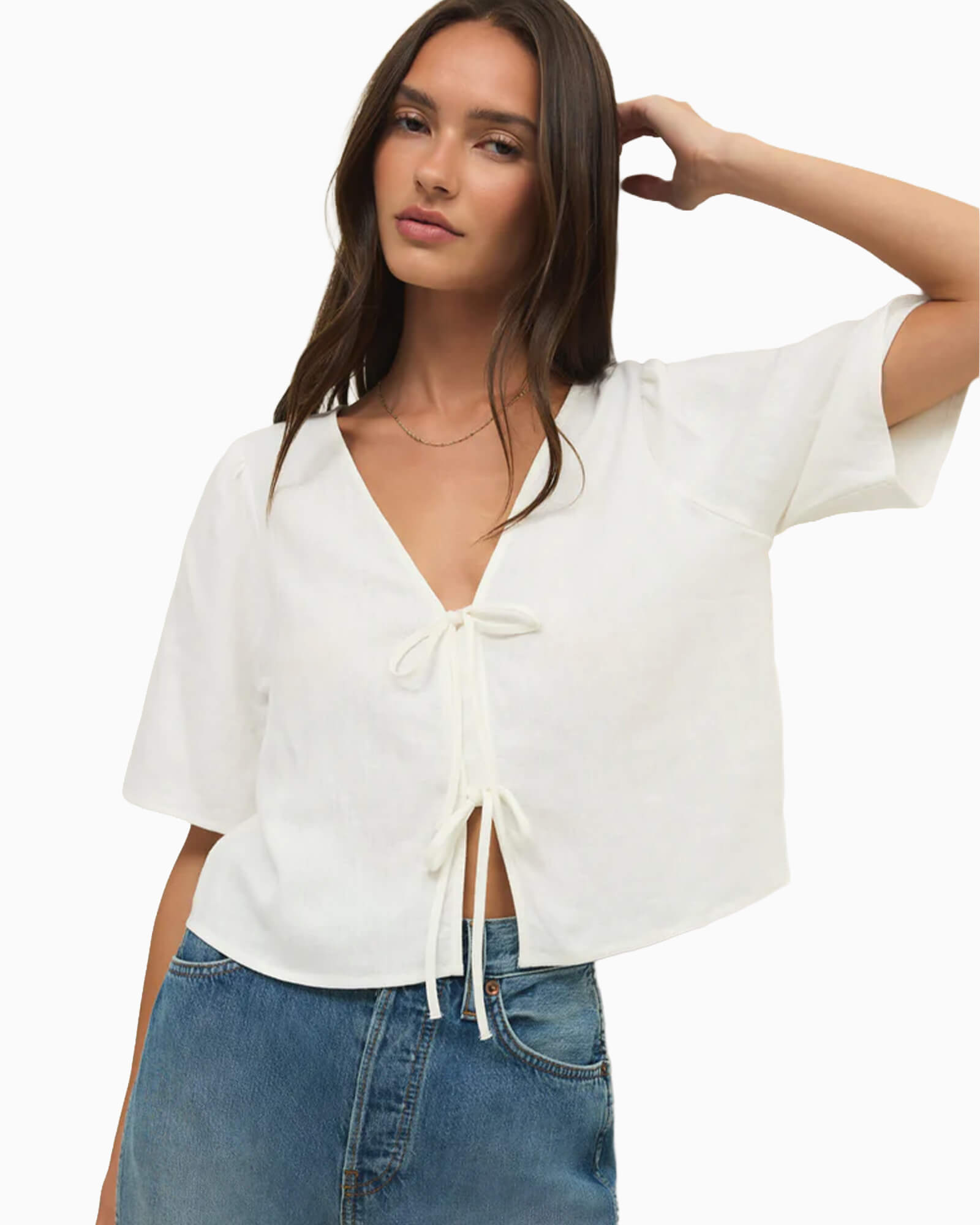La Belle Linen Cropped Top - Purple Poppy