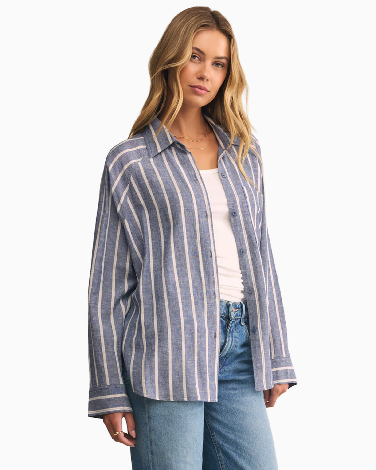 Perfect Linen Striped Top True Navy