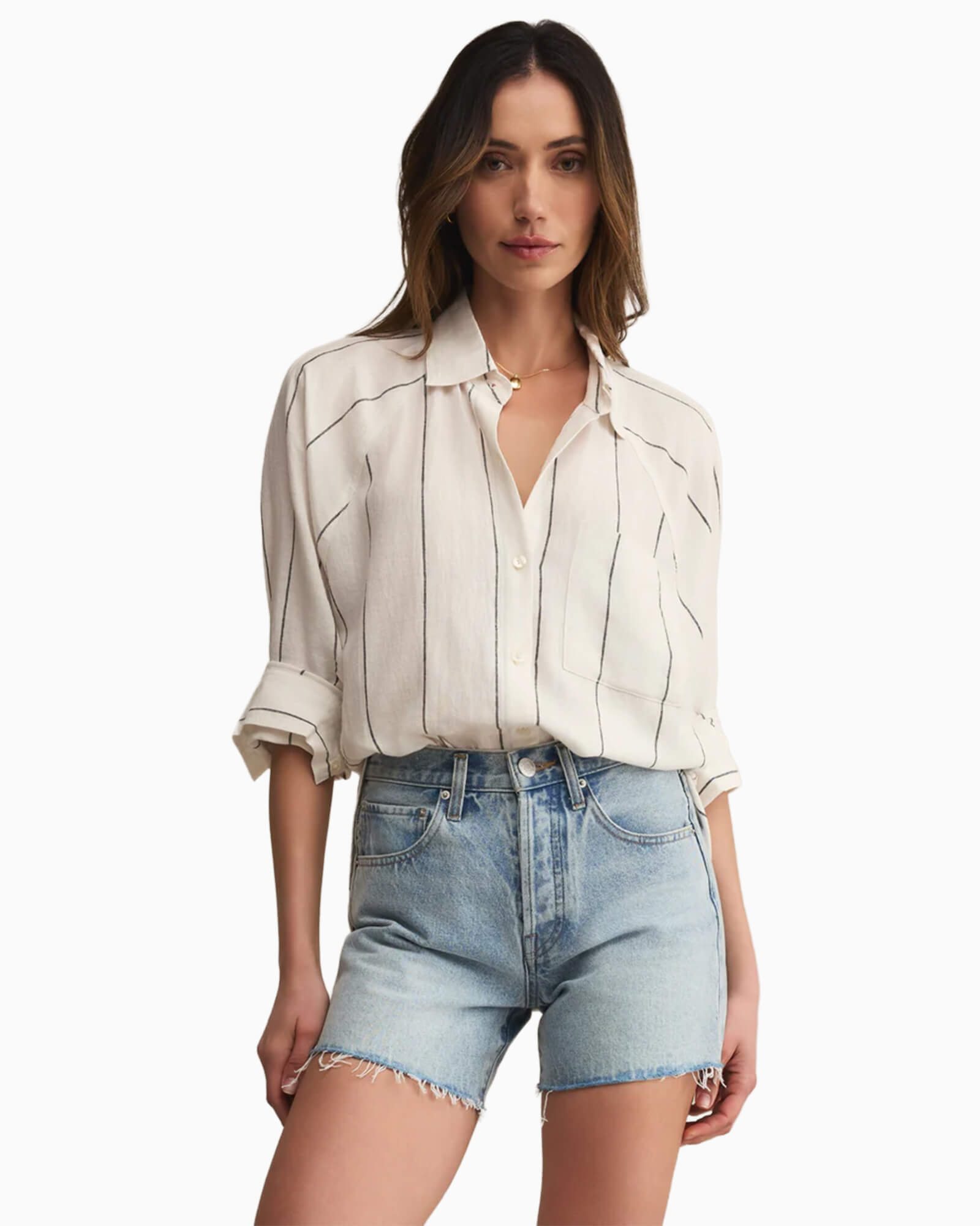 Perfect Linen Striped Top White