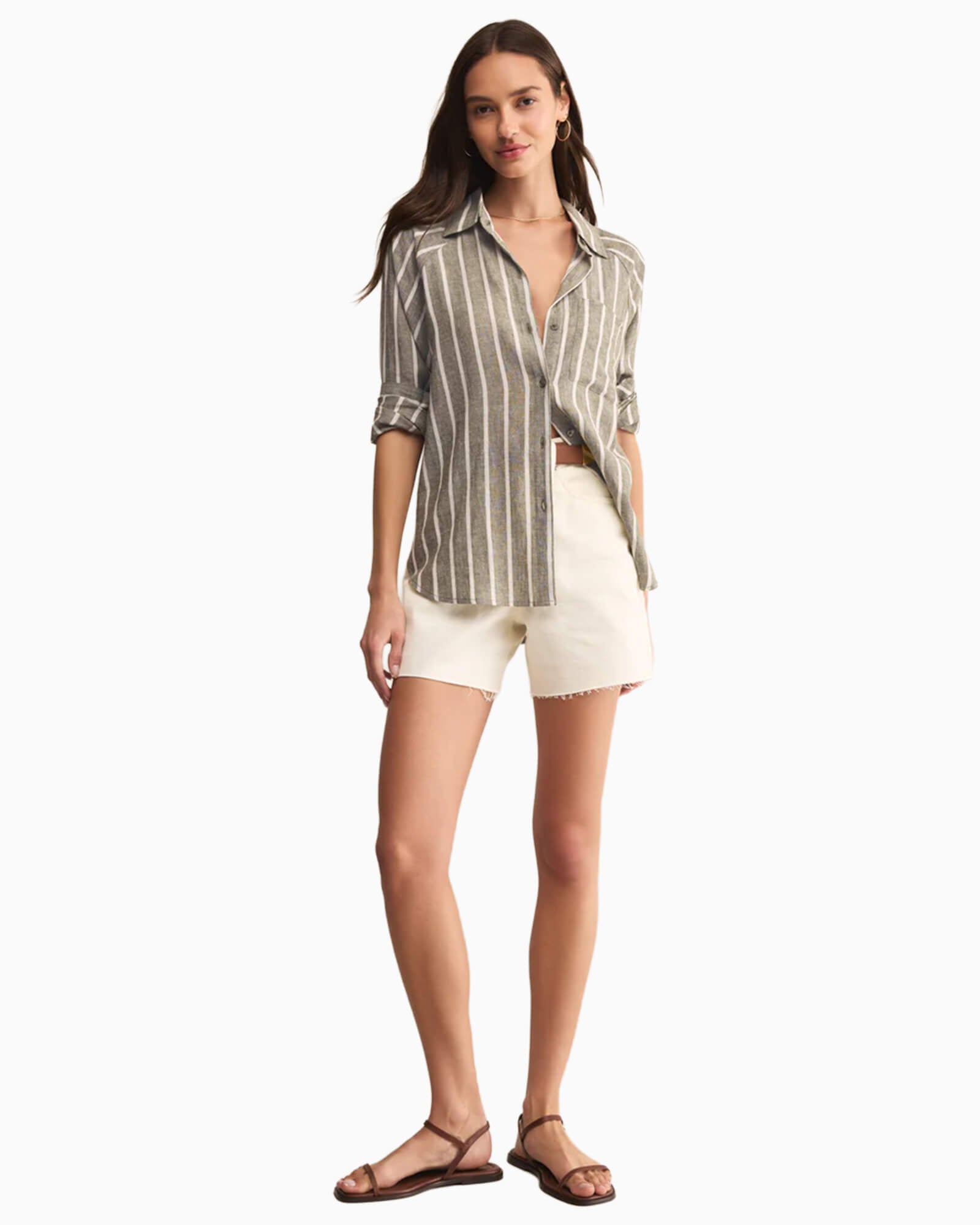 Perfect Linen Striped Top Fern