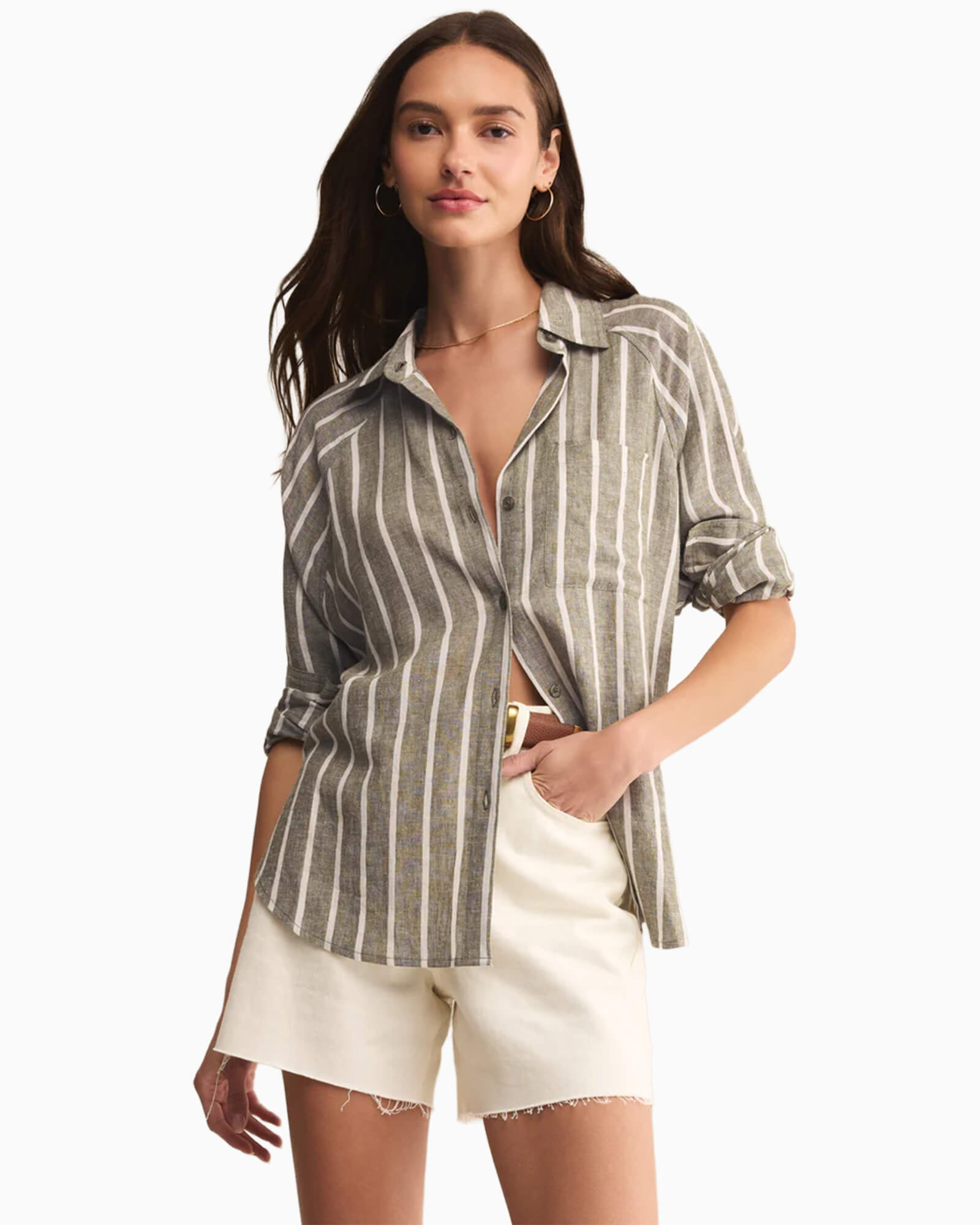 Perfect Linen Striped Top Fern