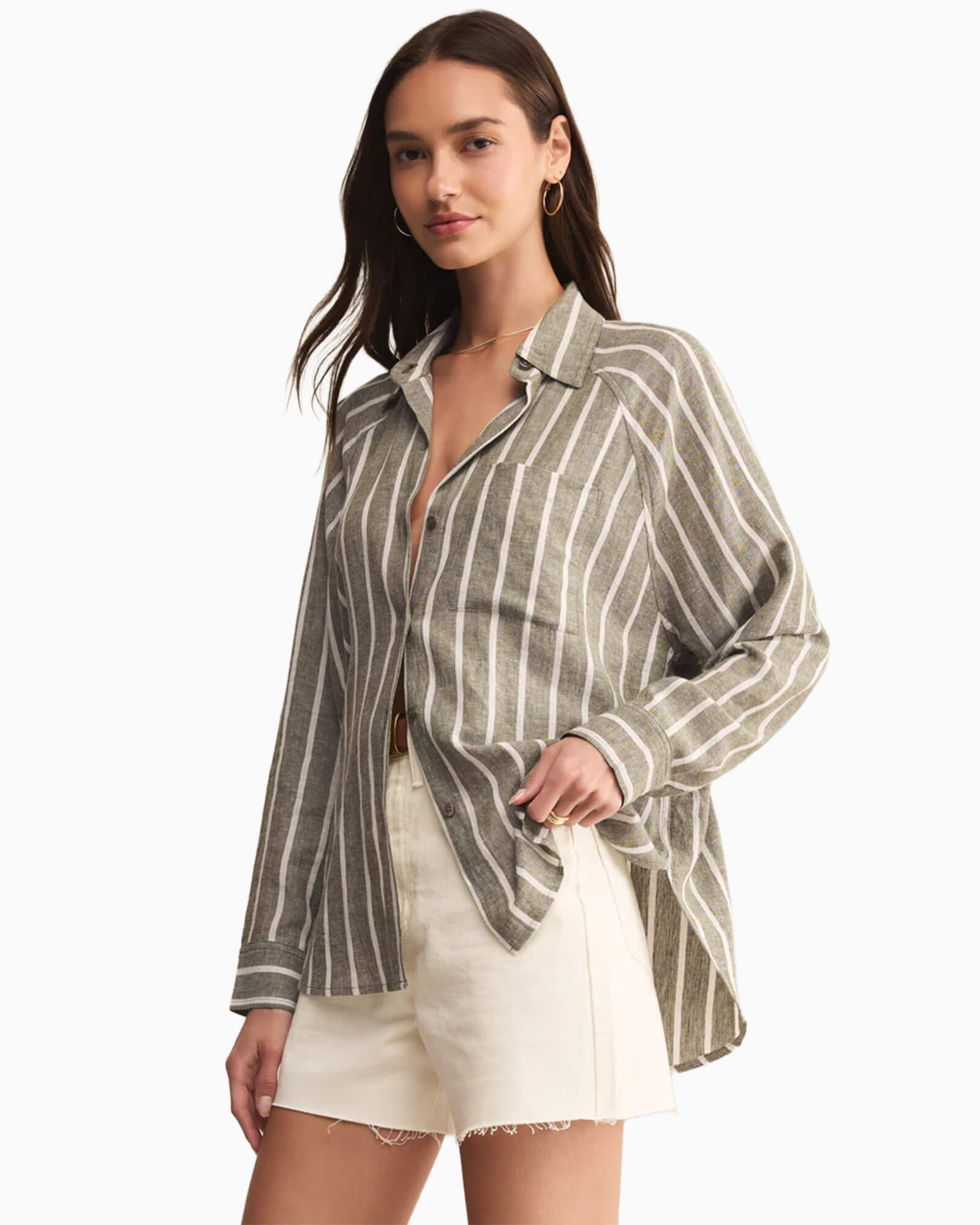 Perfect Linen Striped Top Fern