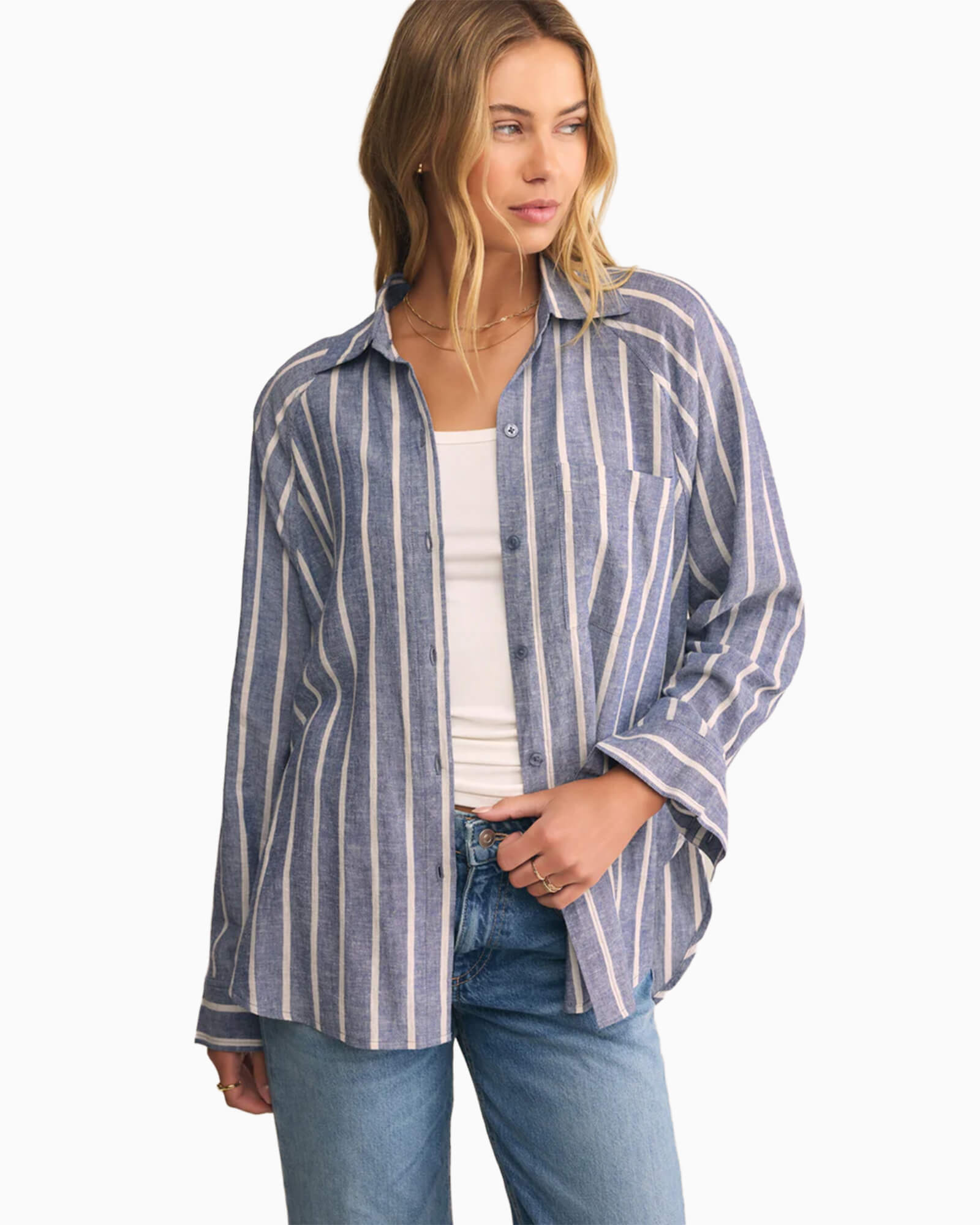 Perfect Linen Striped Top True Navy