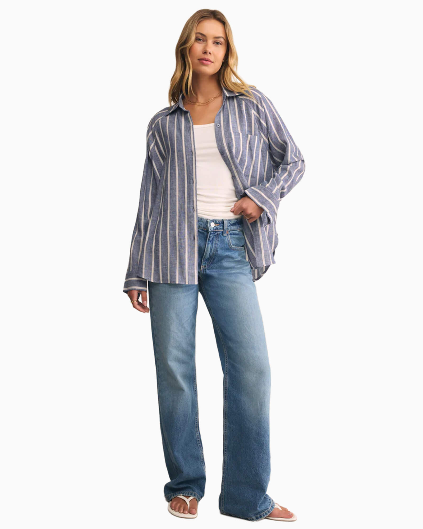 Perfect Linen Striped Top True Navy