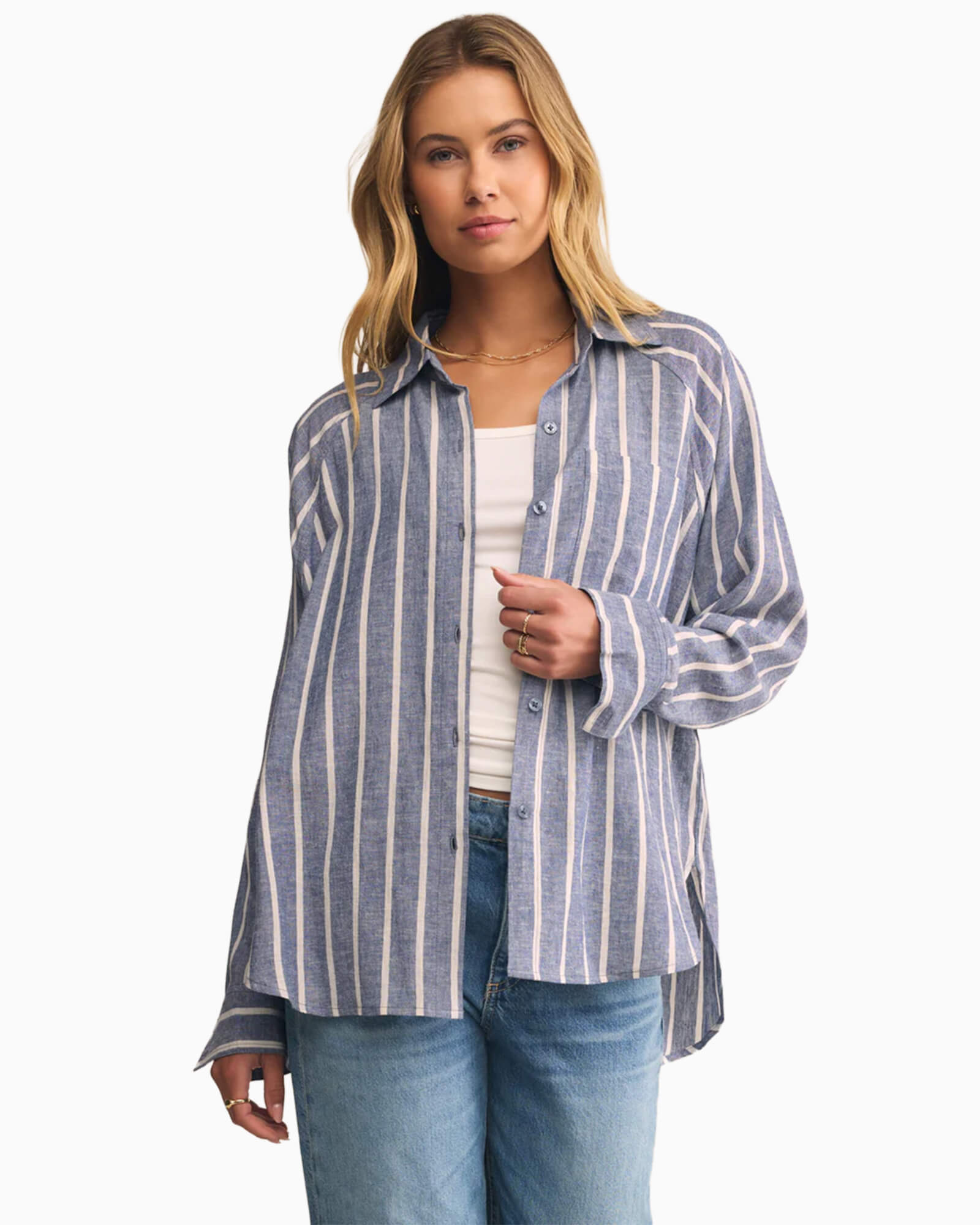 Perfect Linen Striped Top True Navy