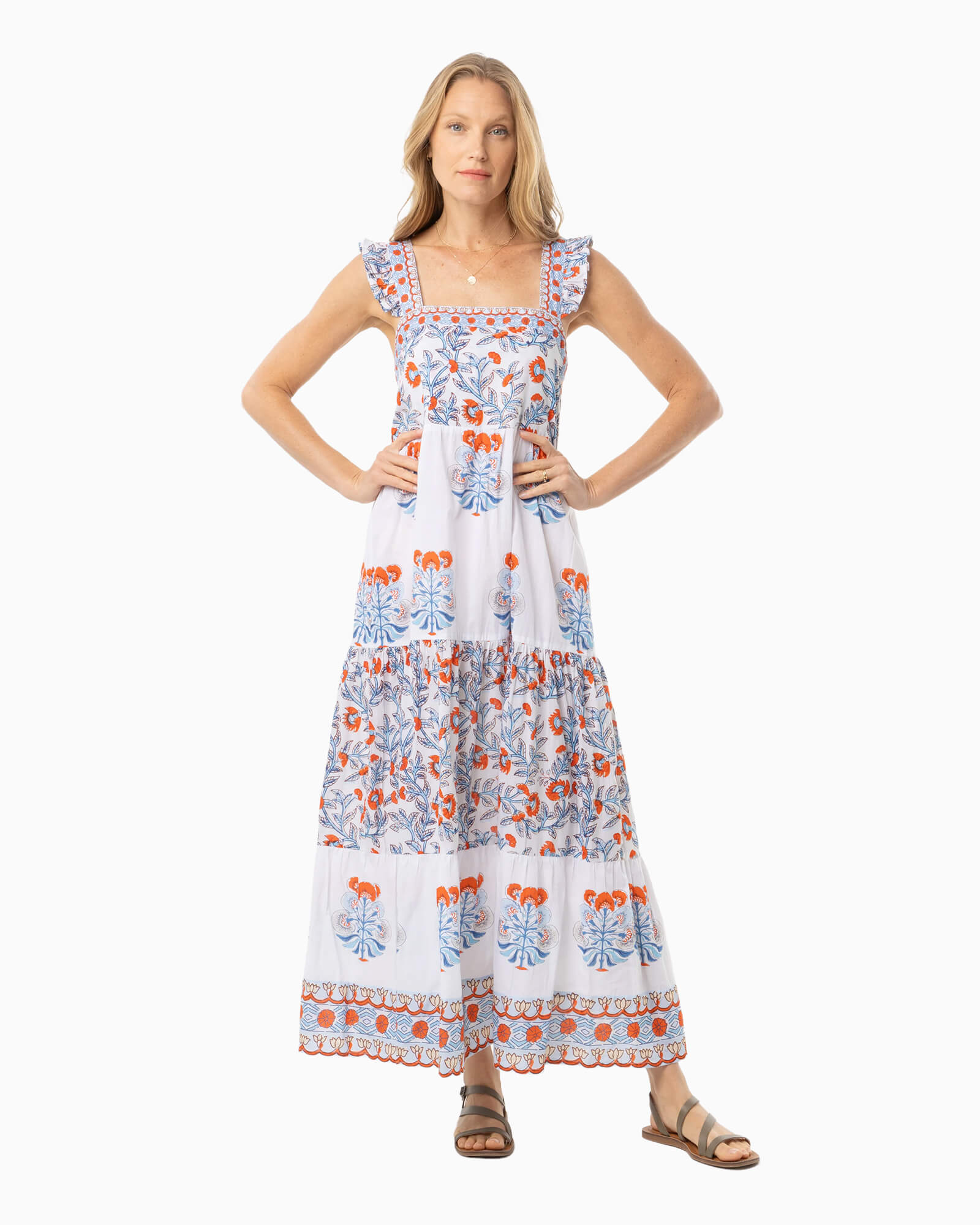 Magda Dress Blue/Orange
