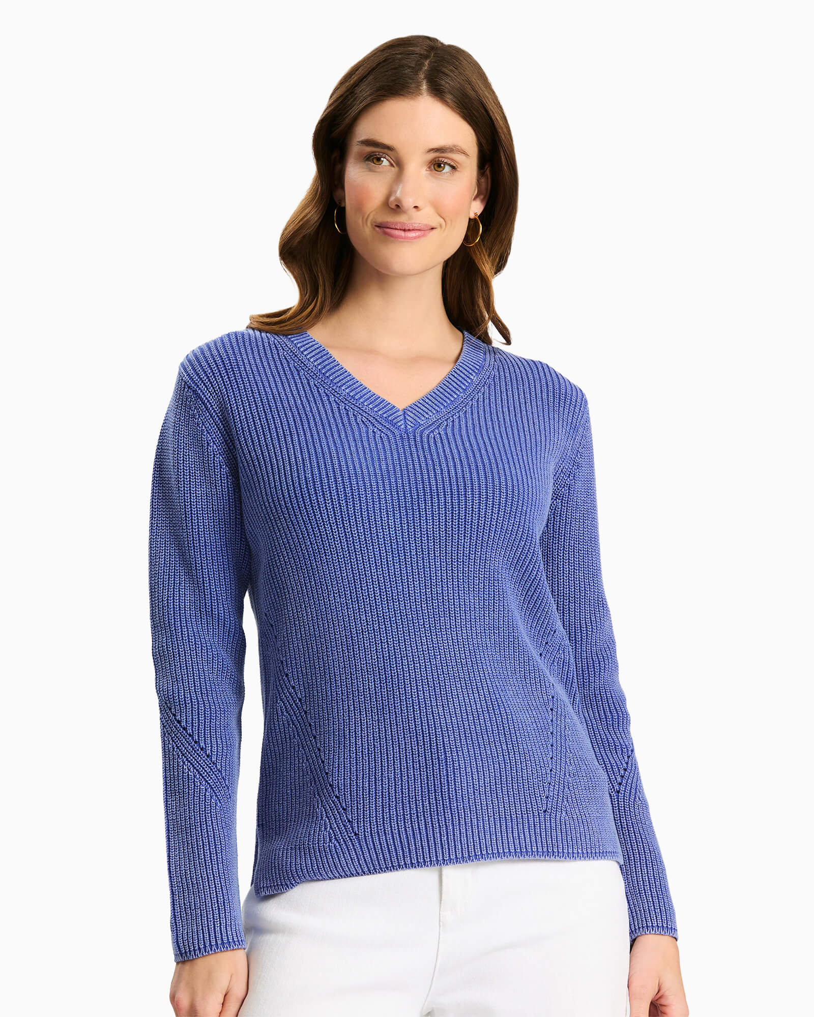 Mineral Wash V Neck Sweater Blue