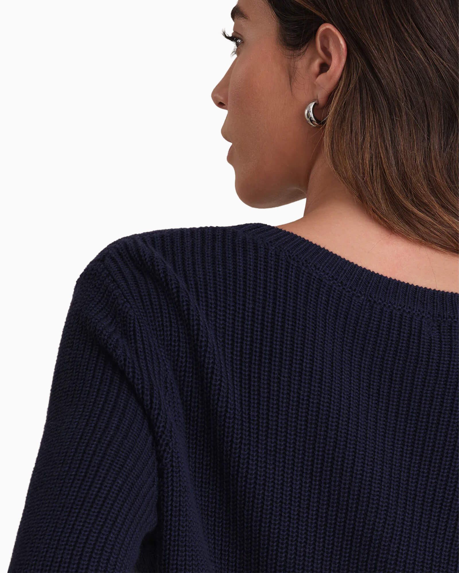 Emma Crewneck Shaker Stitch Cotton Sweater Navy