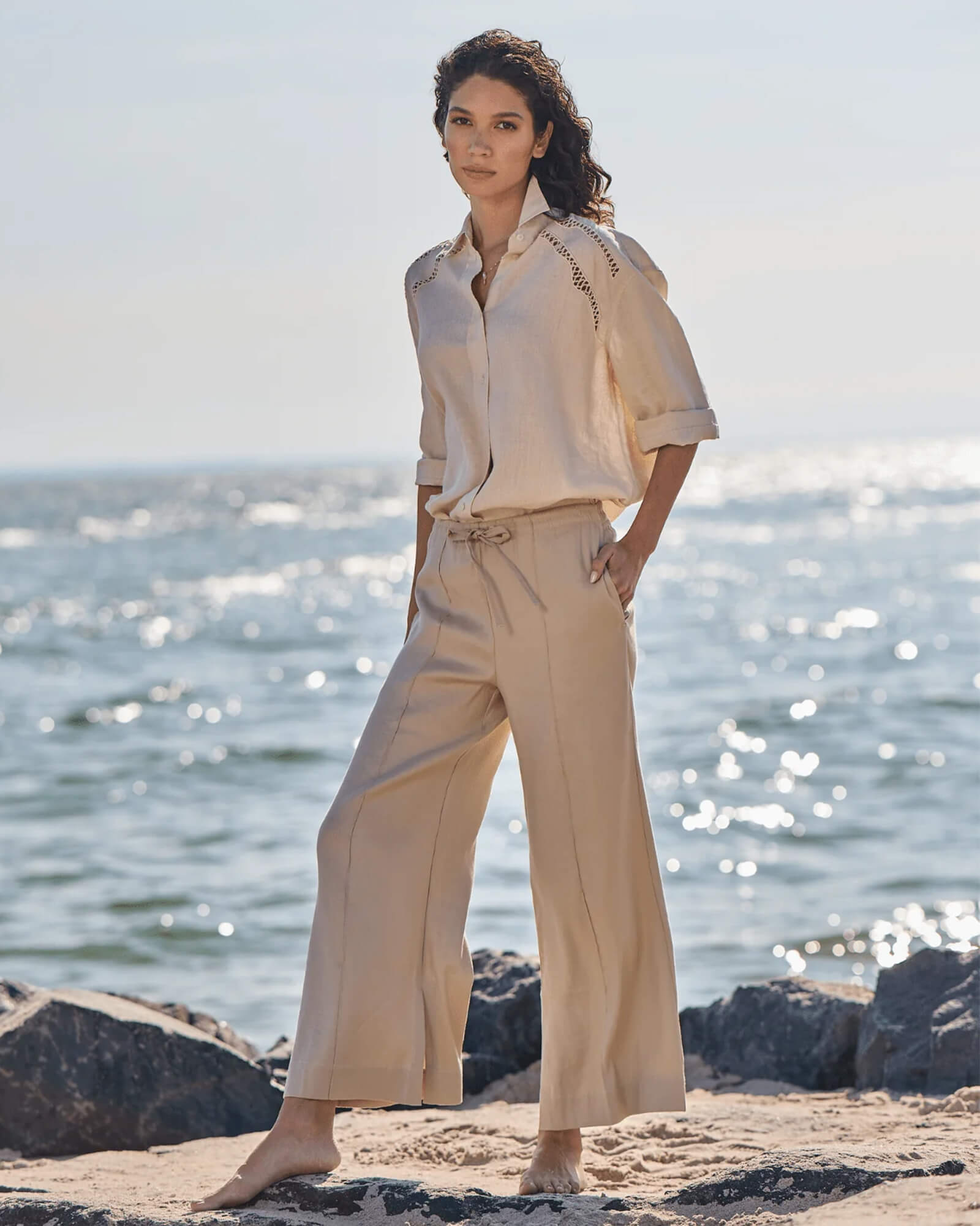 Nixie Drawstring Linen Wide Leg Pant