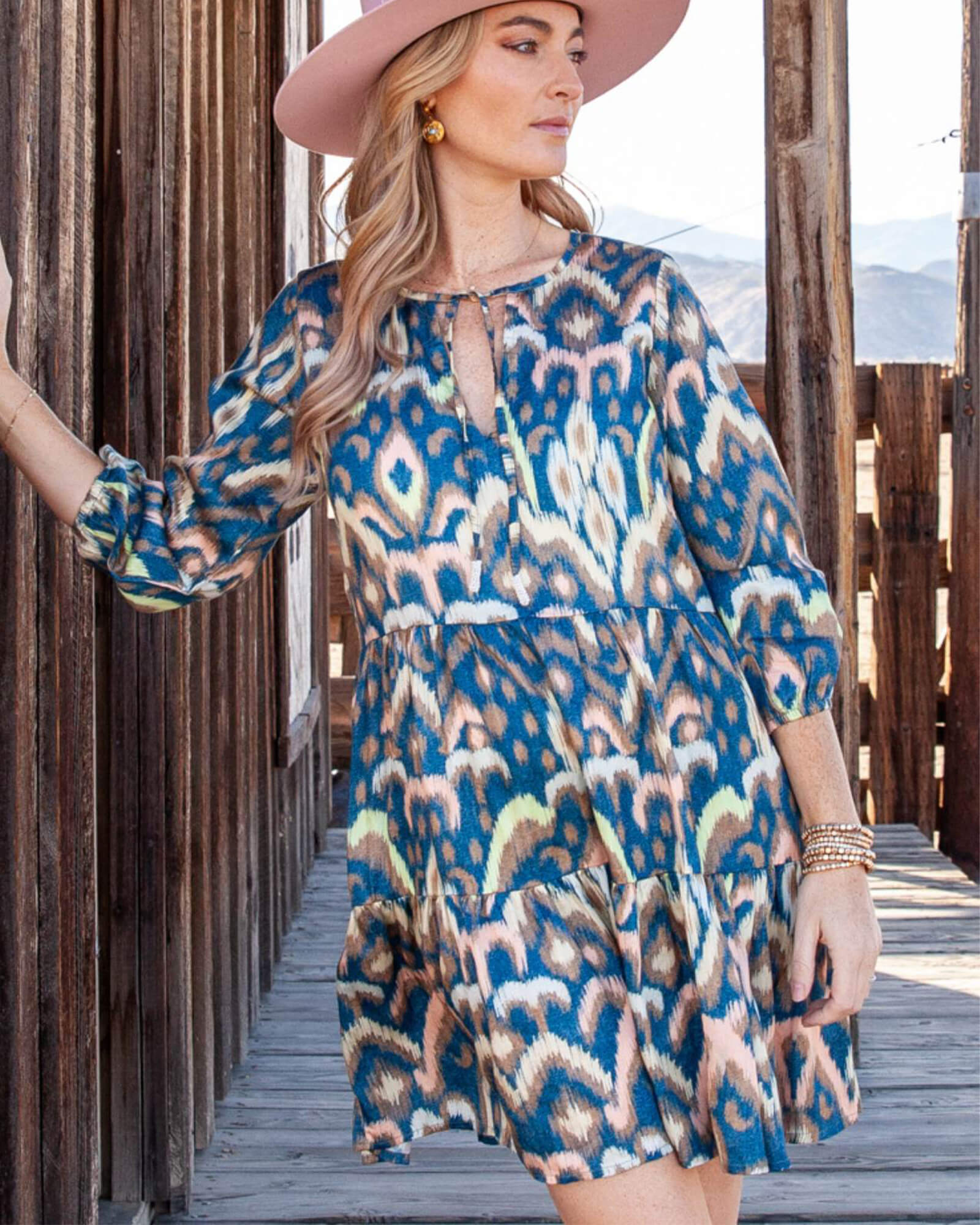 Peyton Dress Deep Ocean Ikat