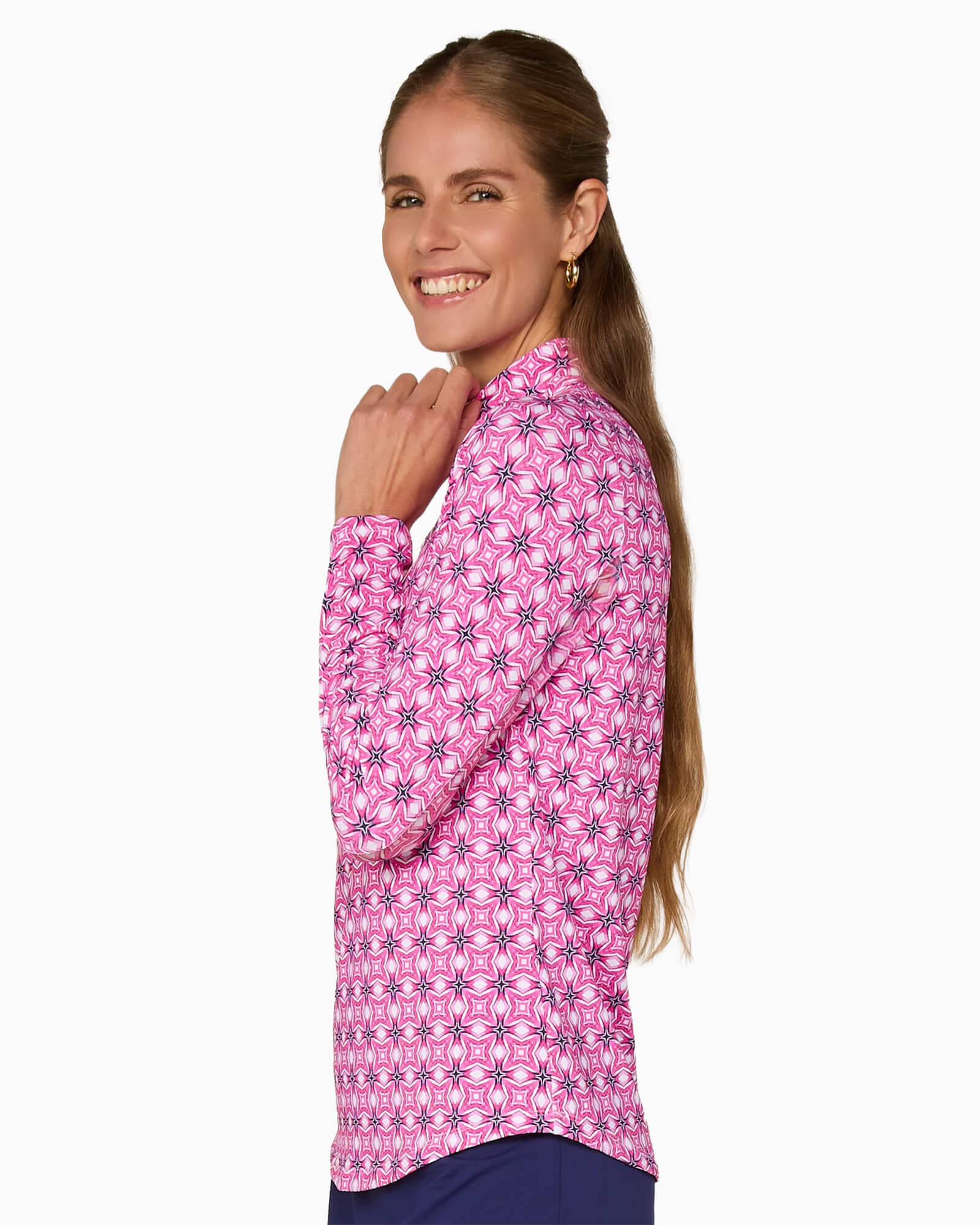 Quarter Zip Sun Protection Top Pink Petite Tile