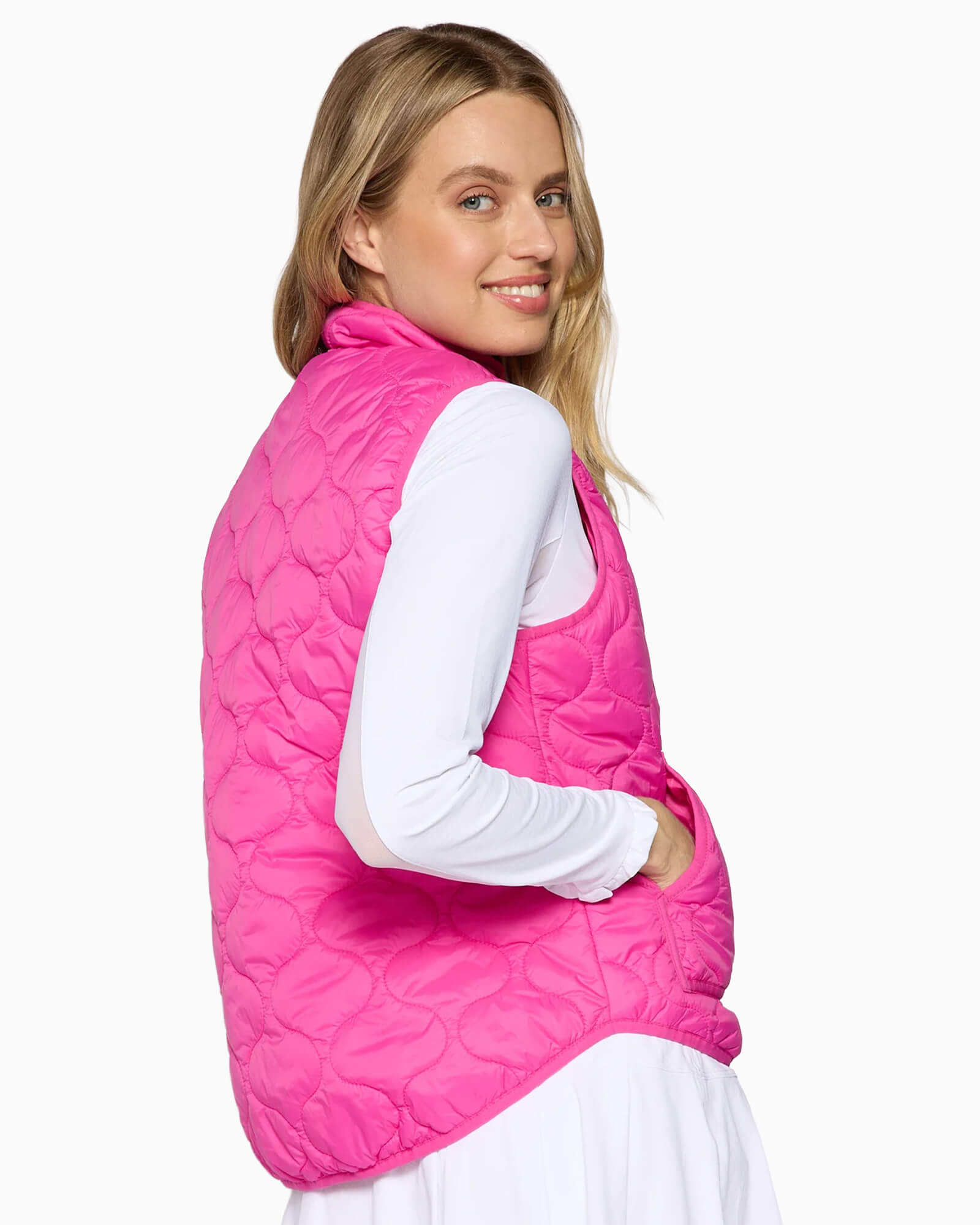 Women's 2-Way Zipper Puffer Vest Hot Pink - Purple Poppy