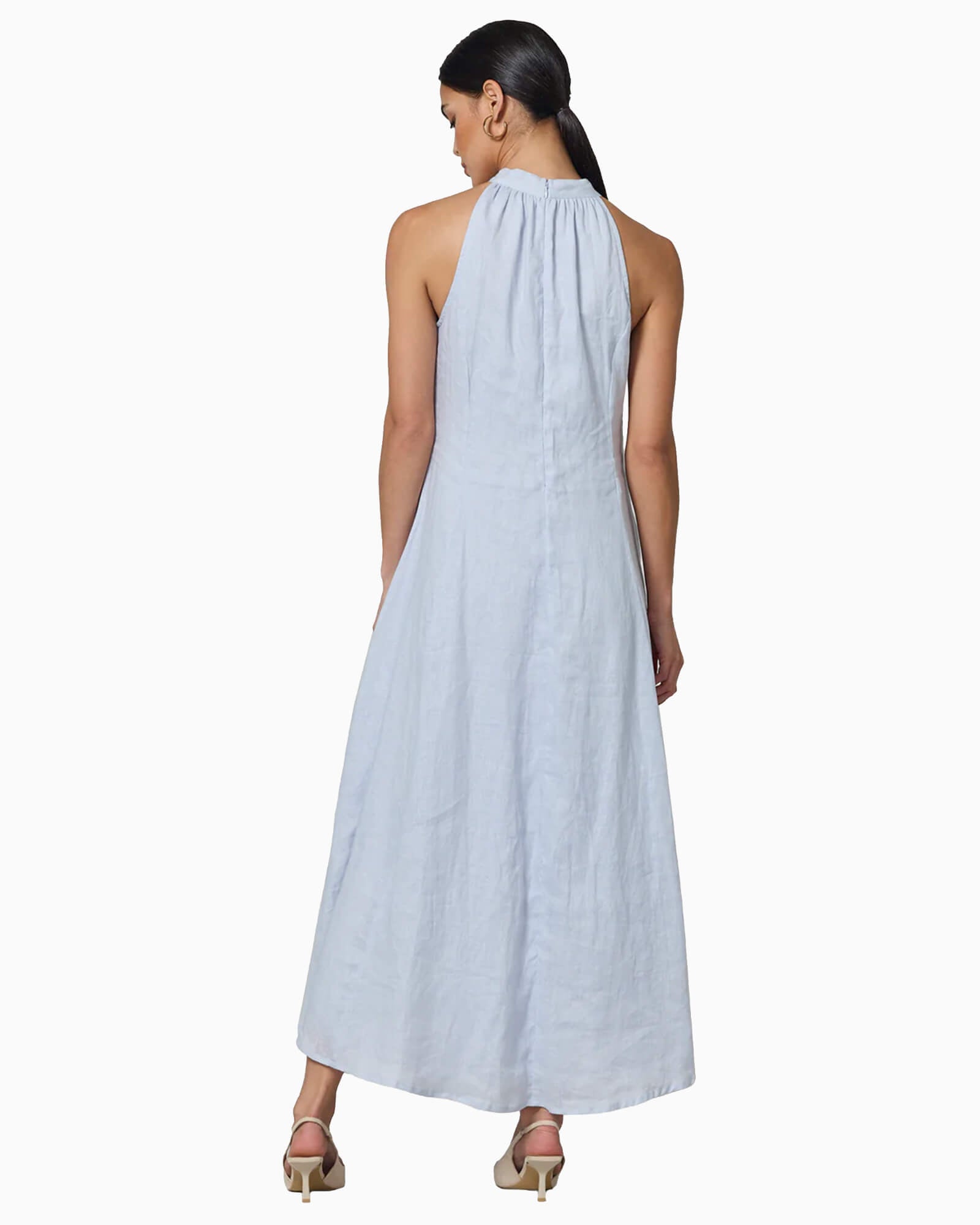 Piper Linen Maxi Dress Misty Blue - Purple Poppy