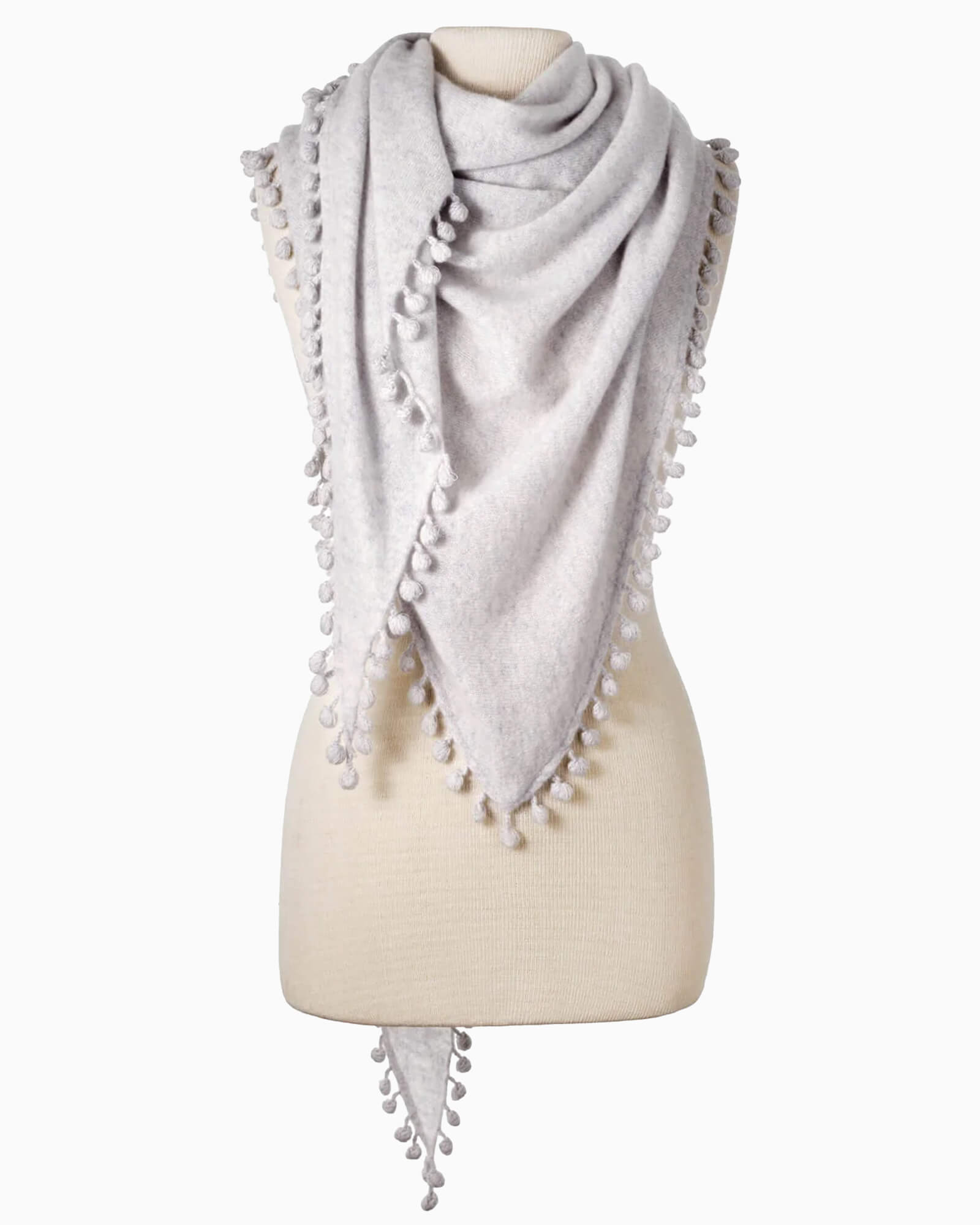 Pom-Pom Triangle Wrap Pearl Heather