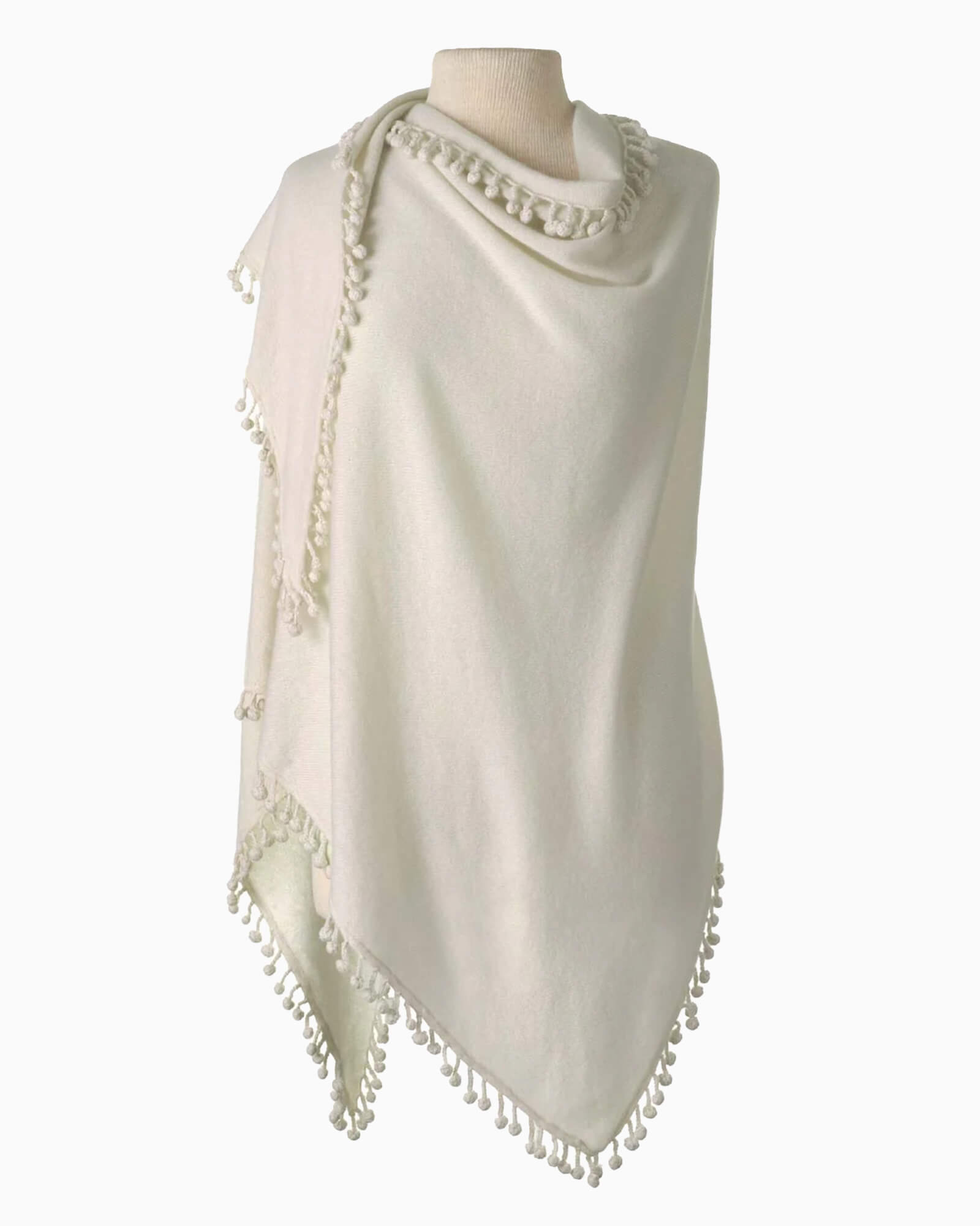 Pom-Pom Triangle Wrap Ivory