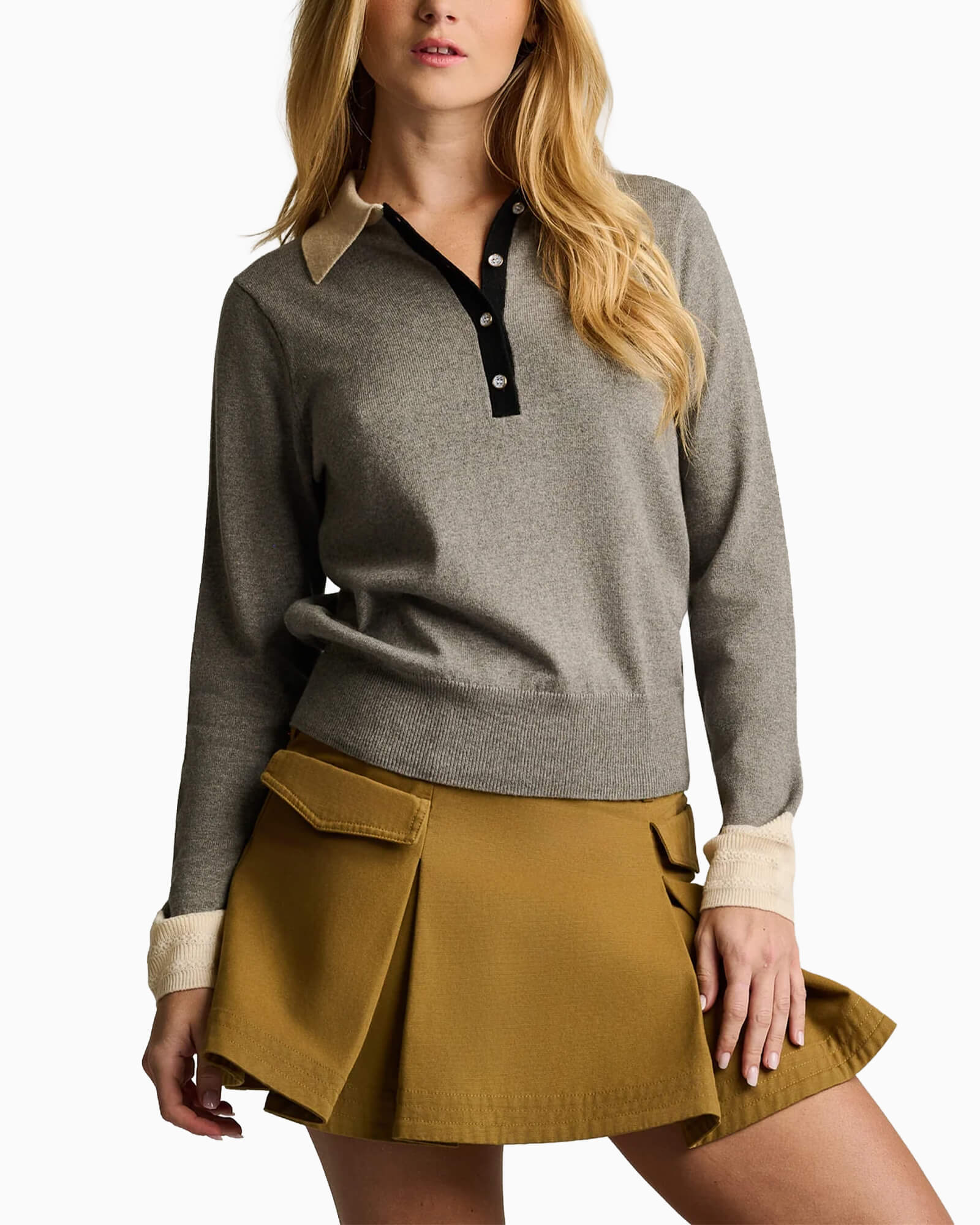 Pop Posh Cotton Cashmere Polo Grey Shadow
