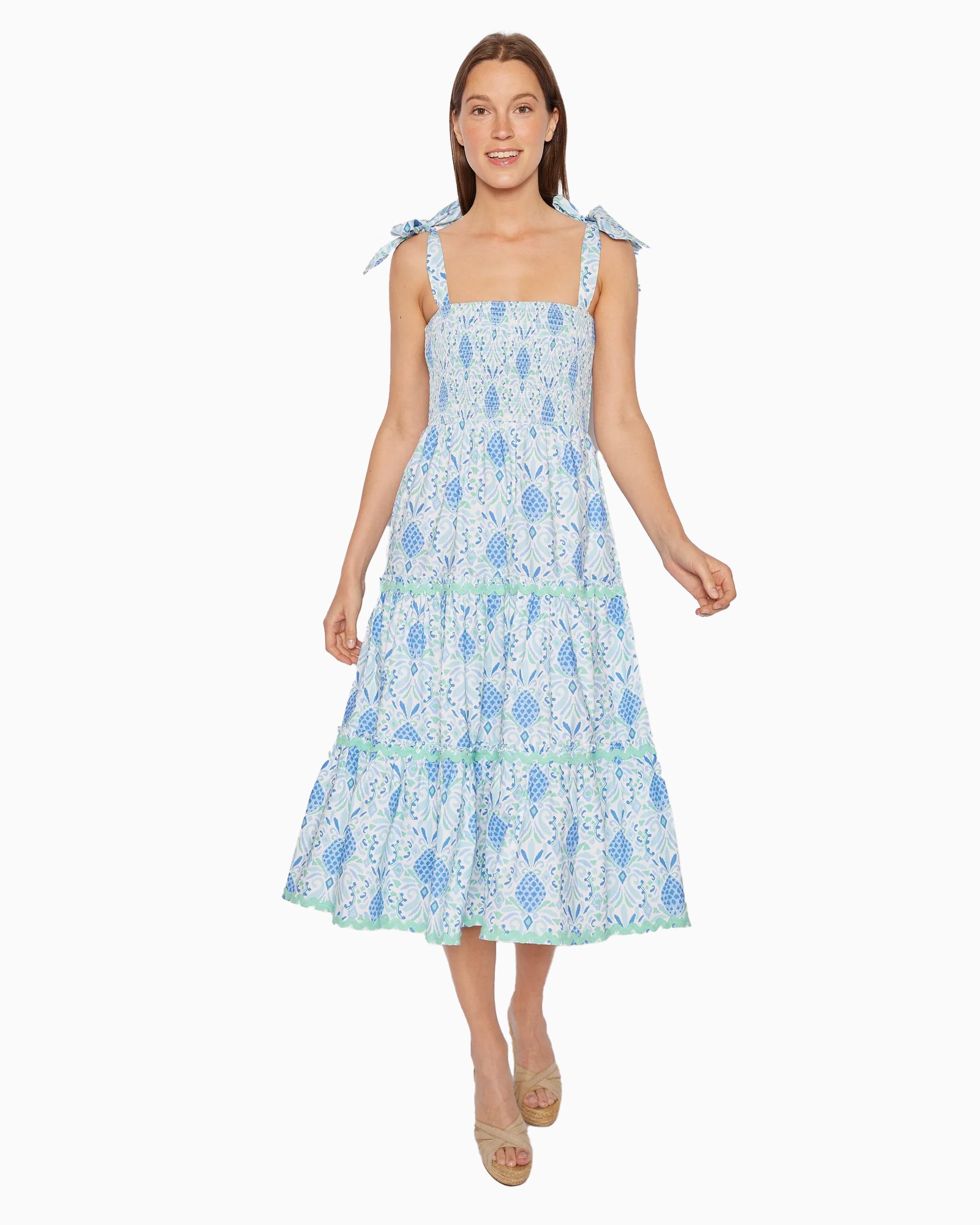 Pineapple Print Bow Shoulder Midi Dress | Women's Clothing Pineapple Print Bow Shoulder Midi Dress | Women's Clothing