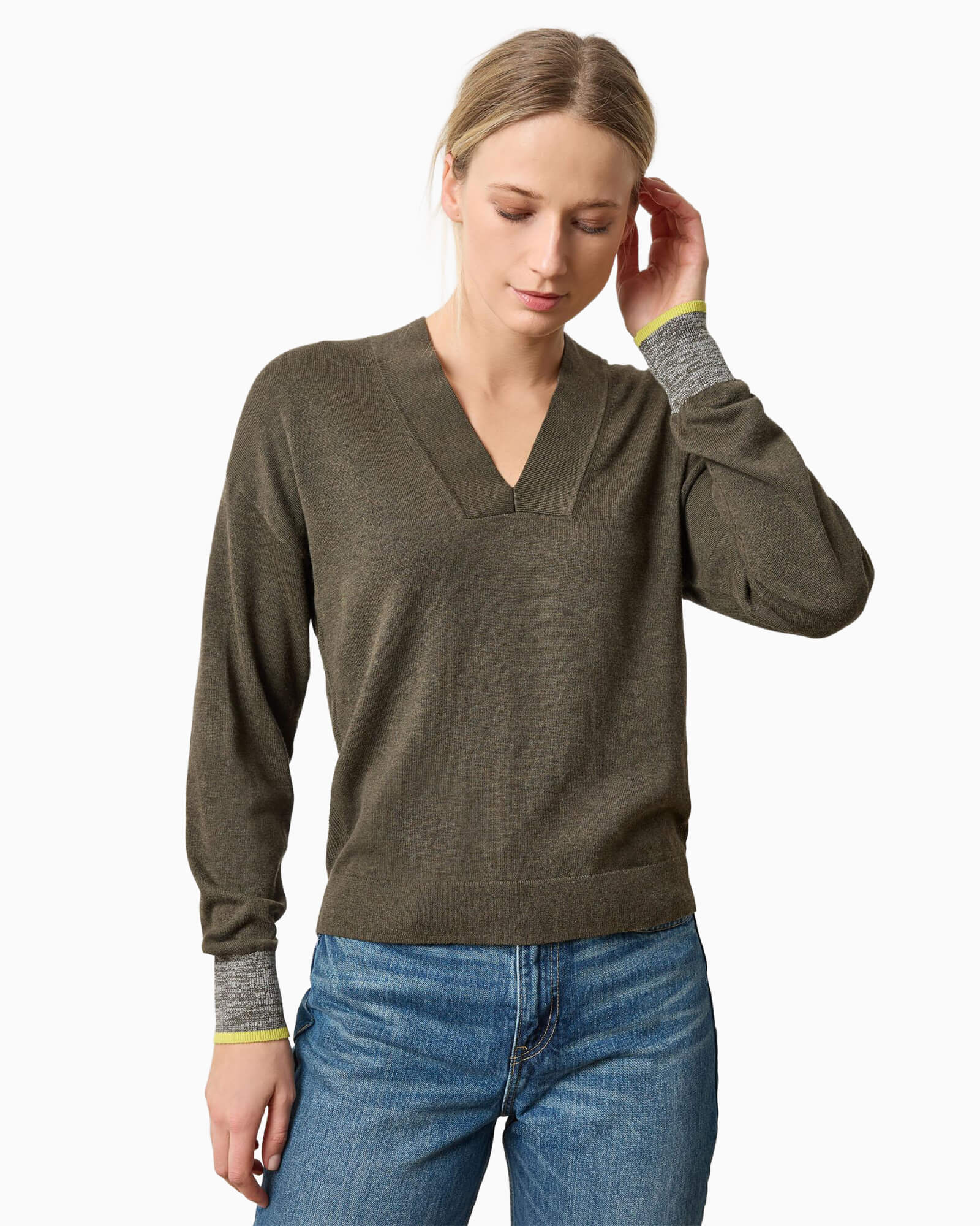 V-Neck Pullover Sweater Fir