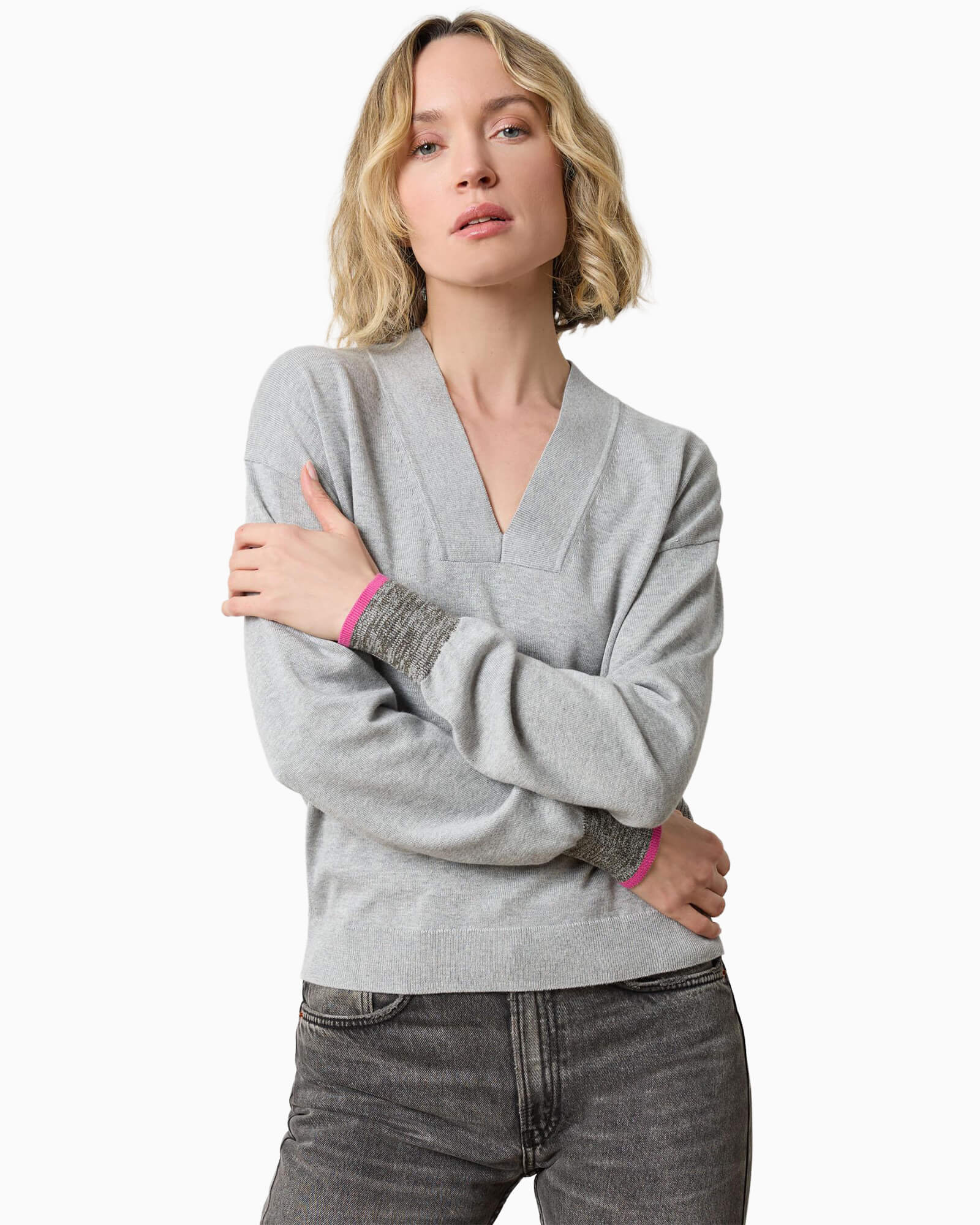 V-Neck Pullover Sweater Heather Gray