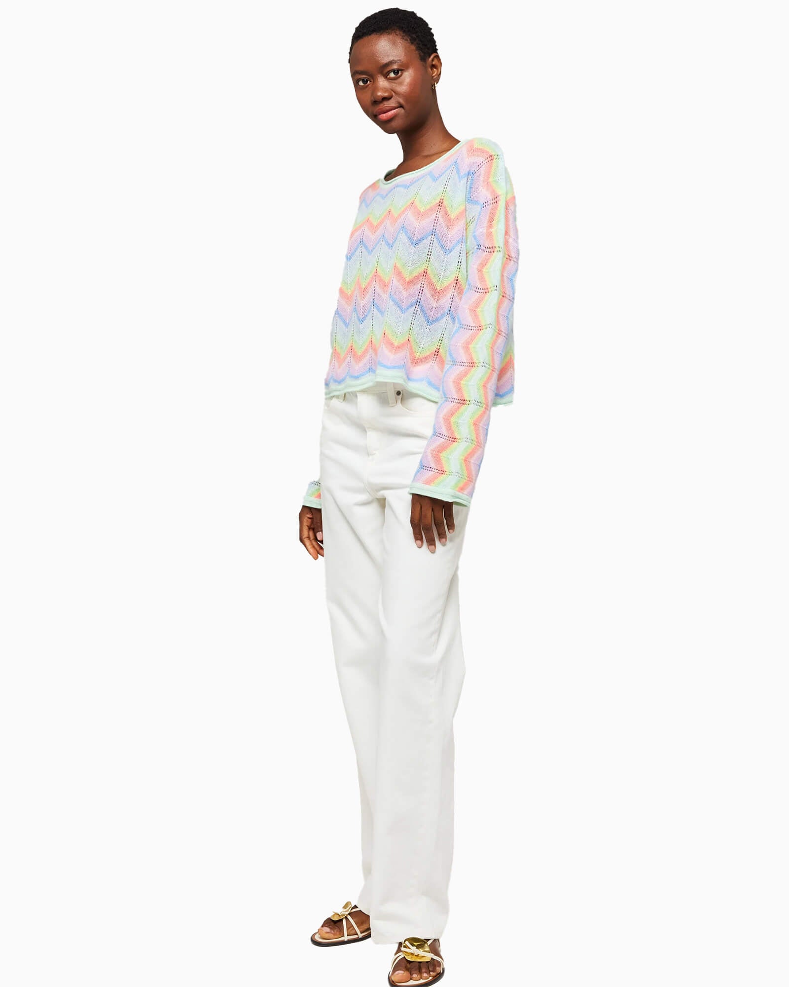 Rainbow Chevron Stripe Cashmere Slash Neck