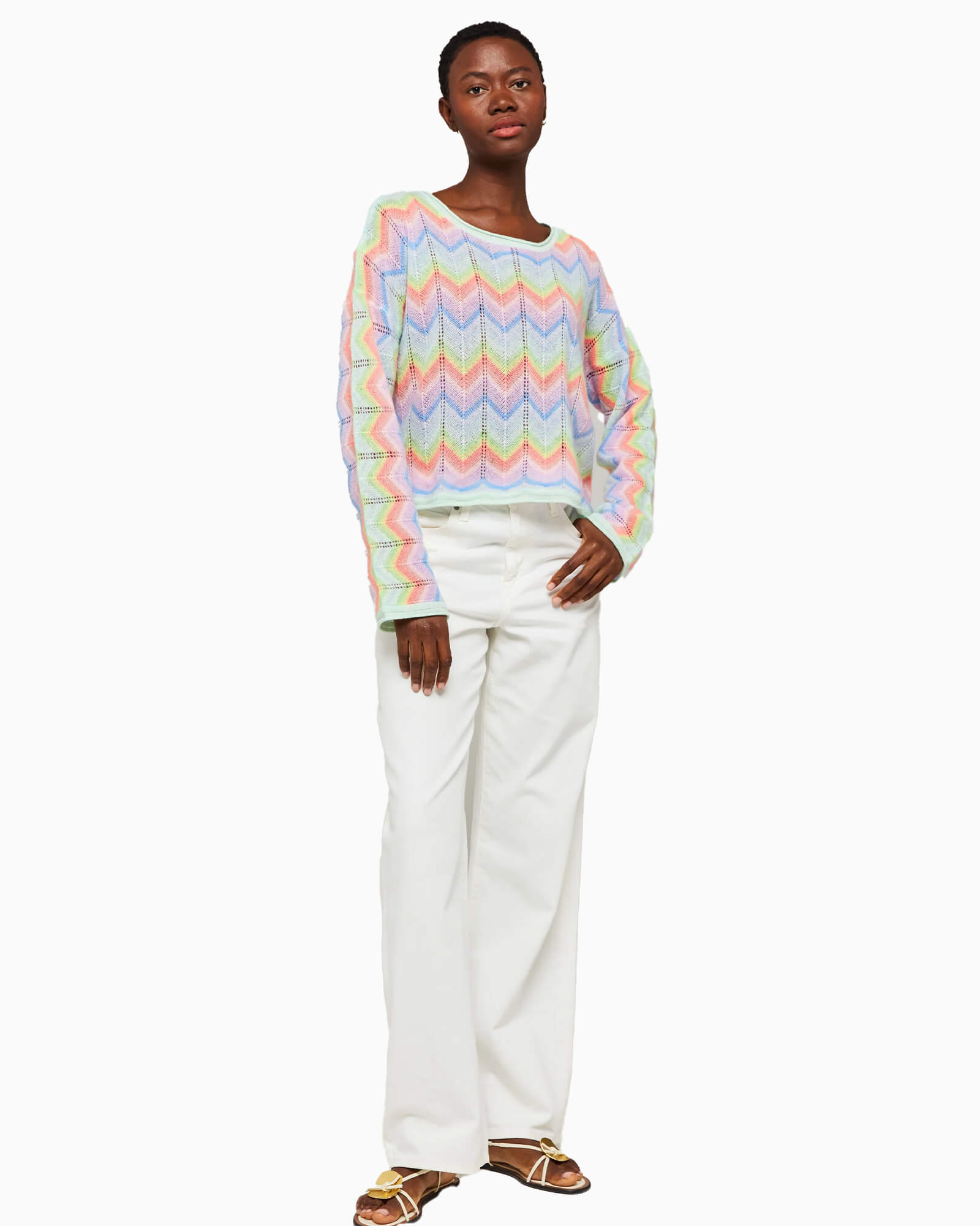 Rainbow Chevron Stripe Cashmere Slash Neck