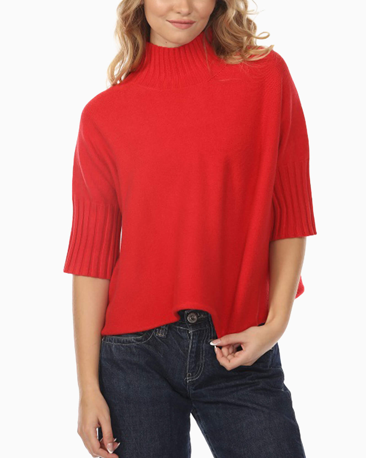 Mock Neck Swing Sweater Red