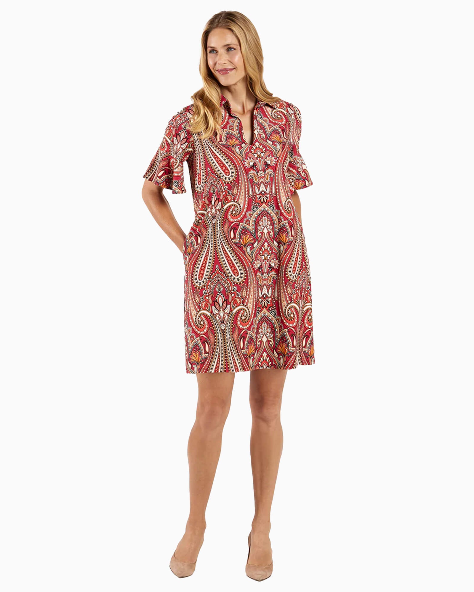 Regina Dress Italian Paisley Claret