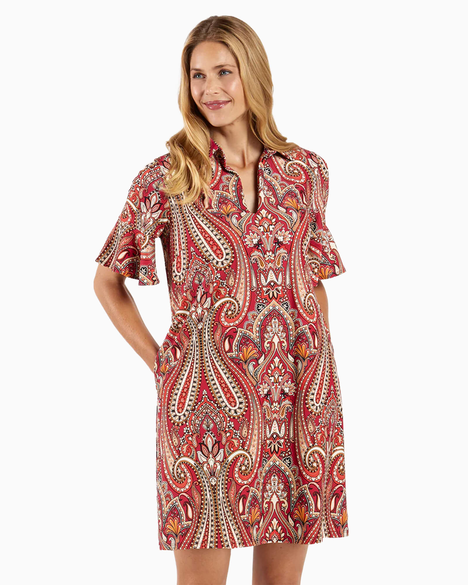 Regina Dress Italian Paisley Claret