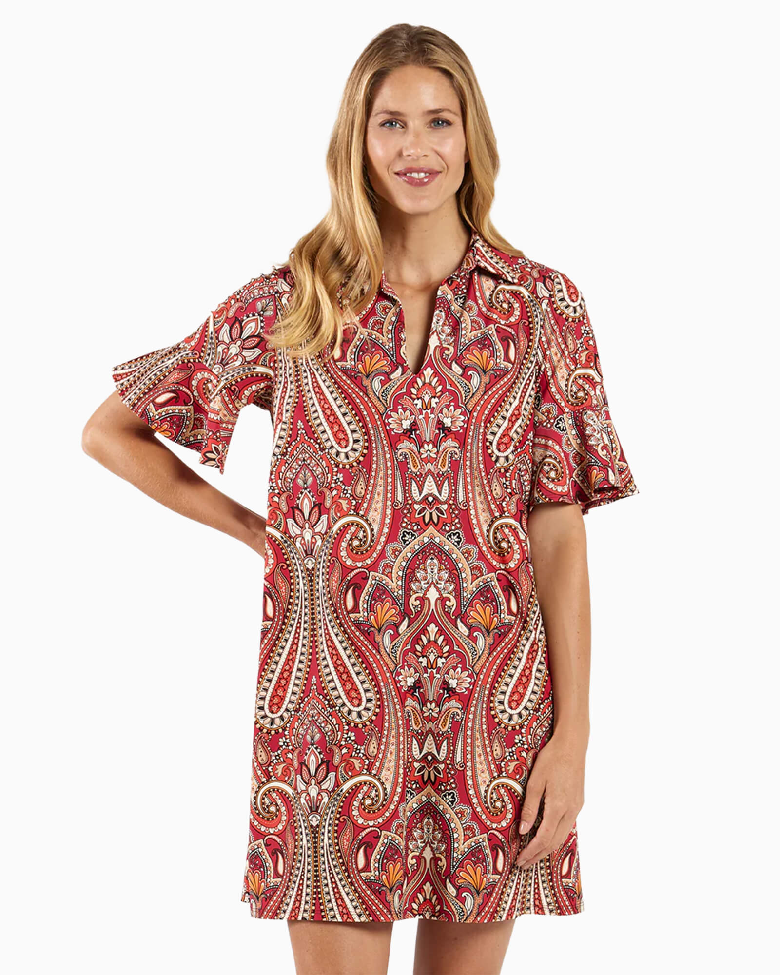Regina Dress Italian Paisley Claret